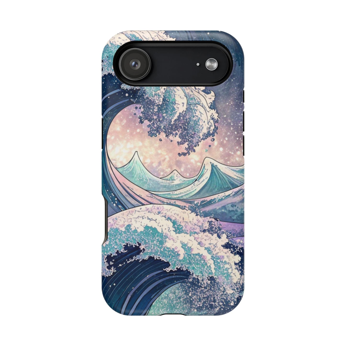 iPhone case with Crashing Waves Design, magnetic MagSafe protection, dual-layer durable cover with glossy or matte finish