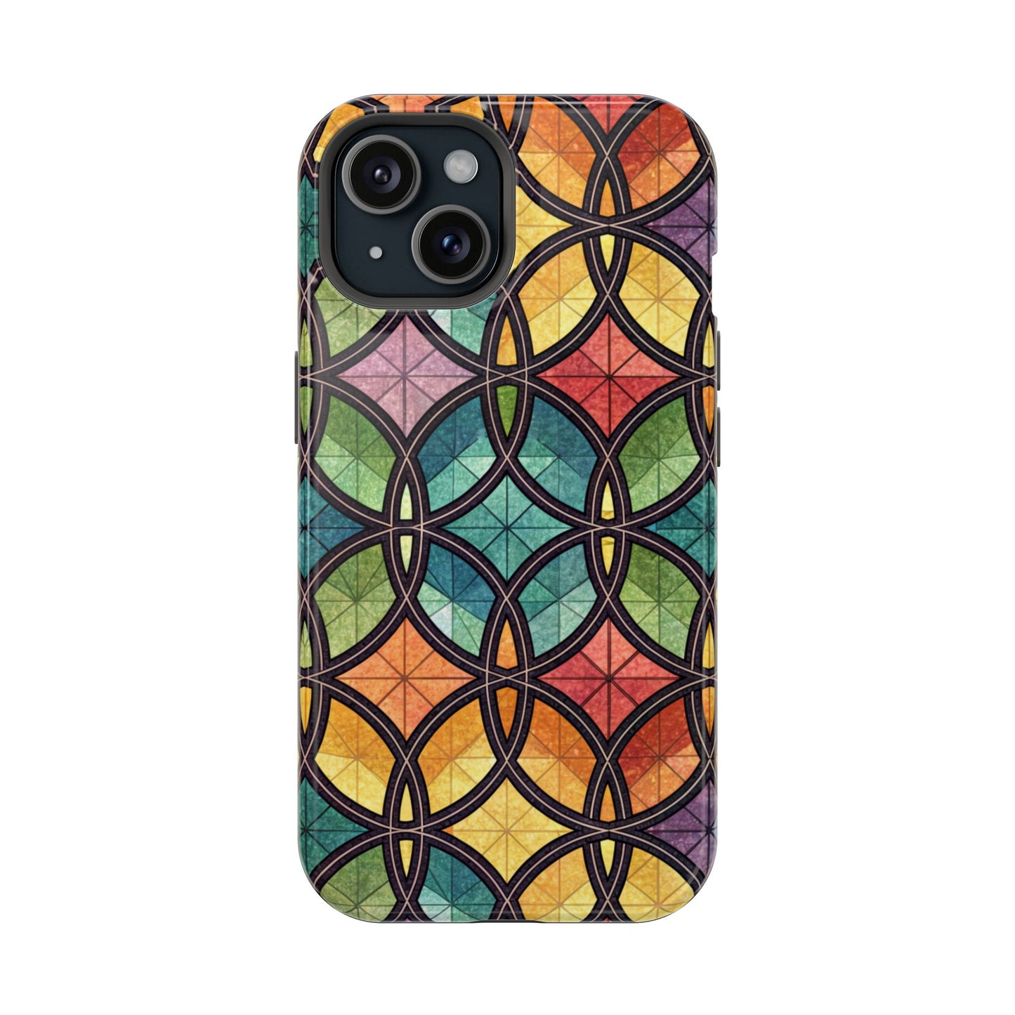 Rainbow Stain Glass iPhone Case – Durable MagSafe® Tough Phone Cover with Colorful Artistic Design