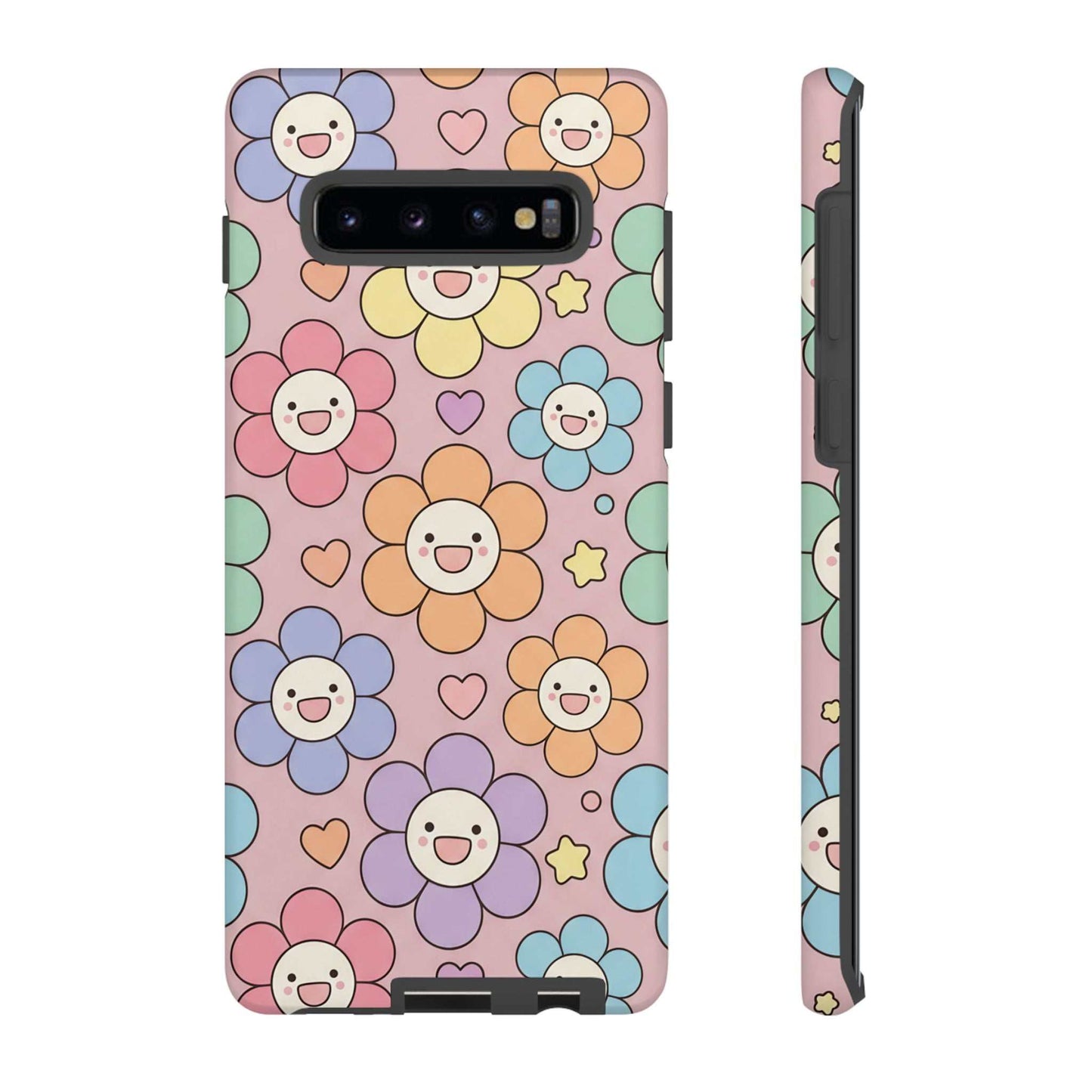 Happy Flower Samsung Phone Case with colorful smiling floral pattern and dual-layer protection