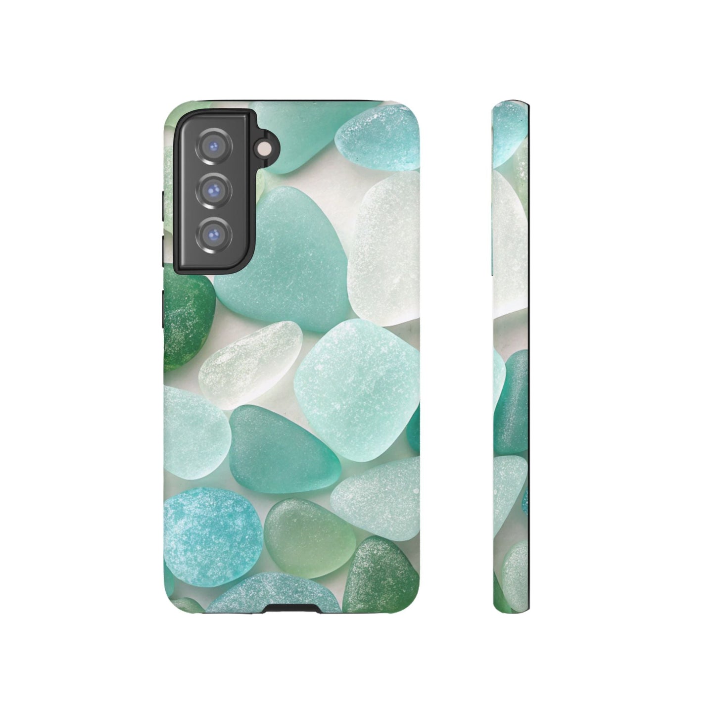 Samsung phone case with calming sea glass design in blue and green tones, durable and impact-resistant protection