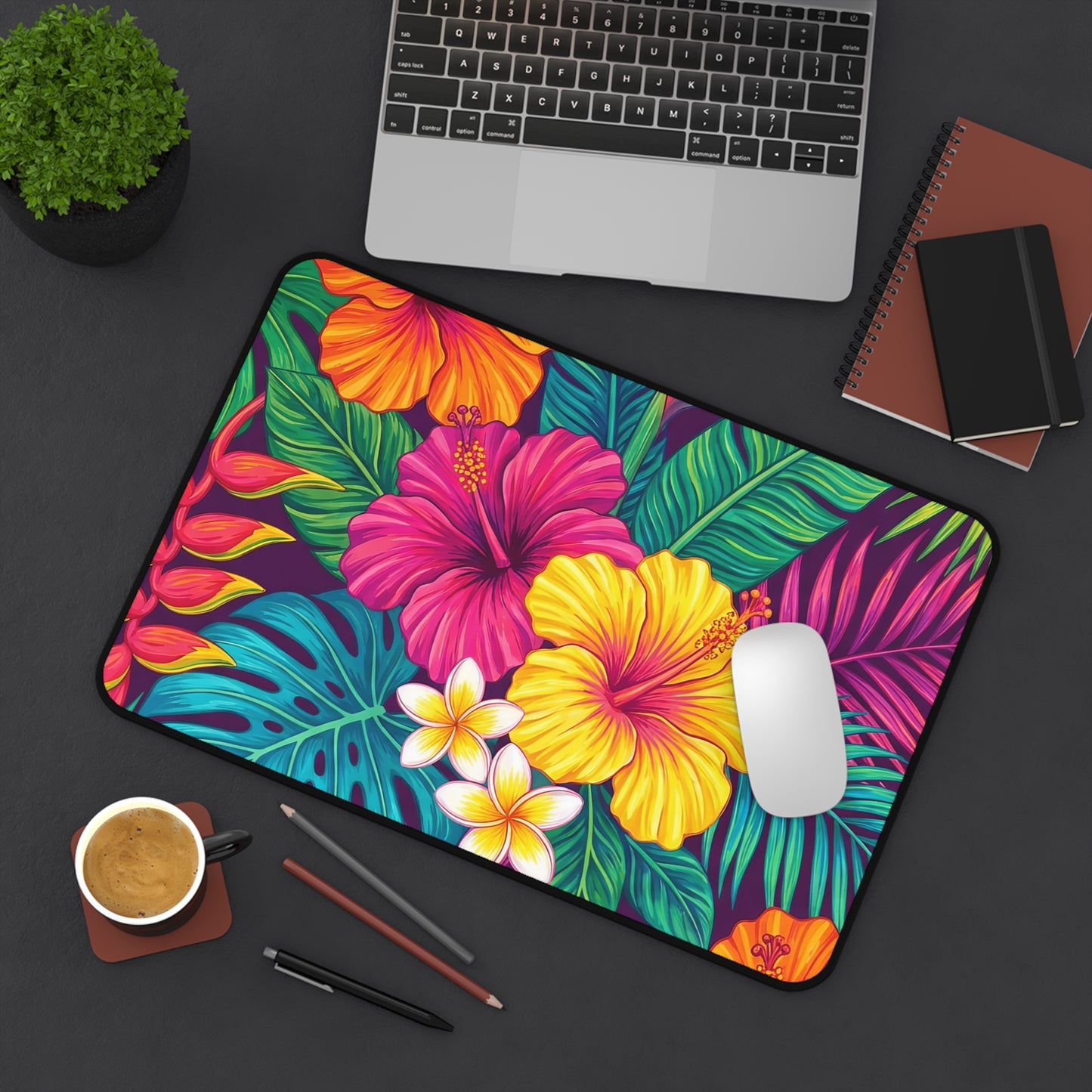 Tropical Floral Desk Mat — Vibrant Botanical Mouse Pad