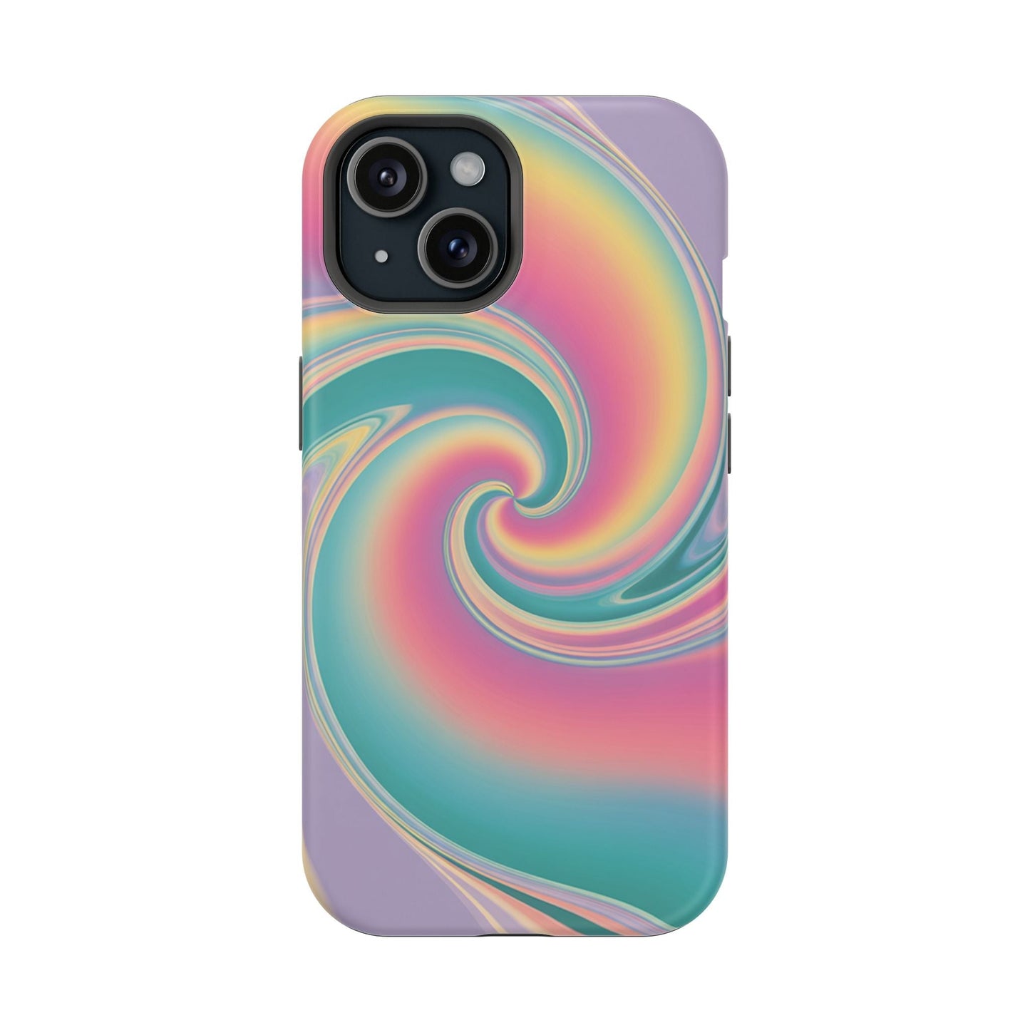 Vibrant Cotton Candy swirl pastel iPhone tough case with protective dual-layer design and MagSafe compatibility