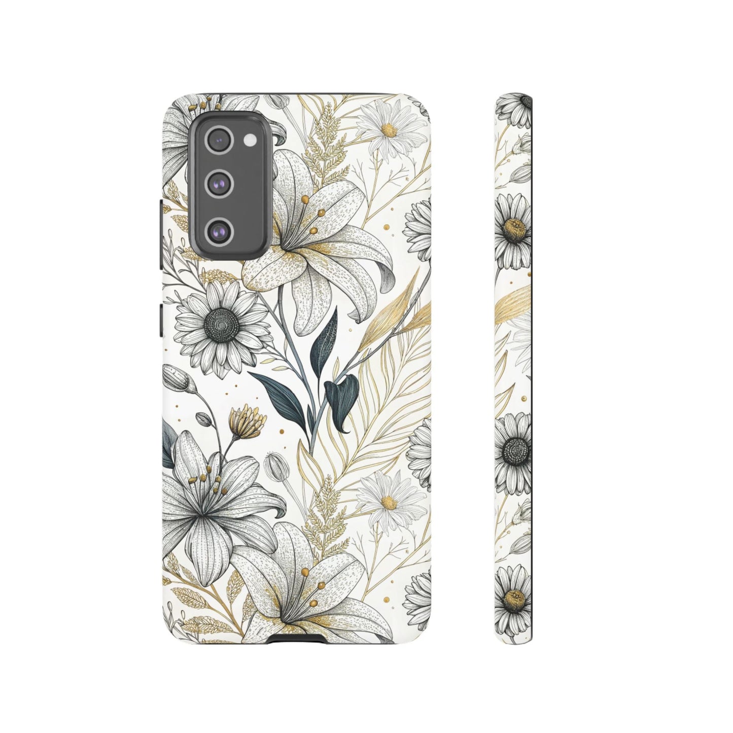 Golden Leaf Minimalist Samsung tough phone case with floral design and premium drop protection