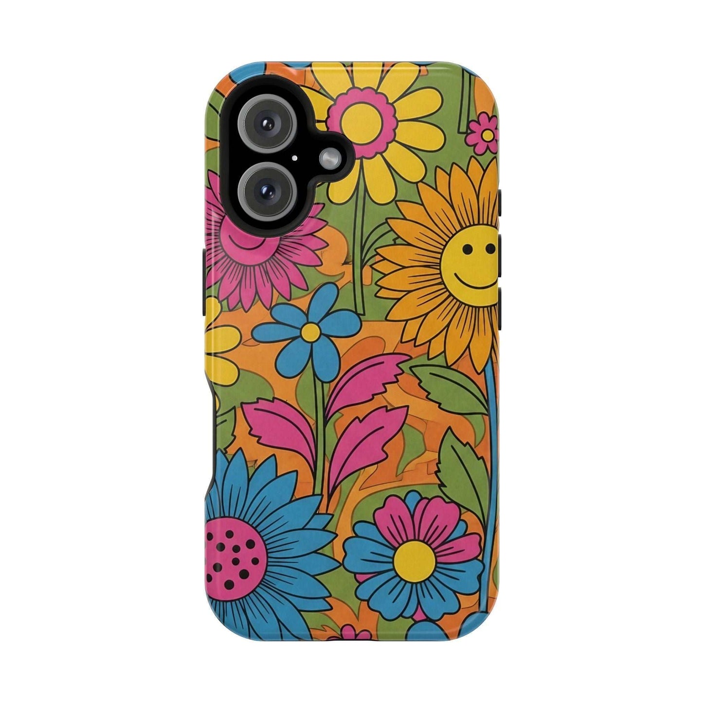 Flower Power iPhone Tough Case with vibrant floral design and durable polycarbonate protection