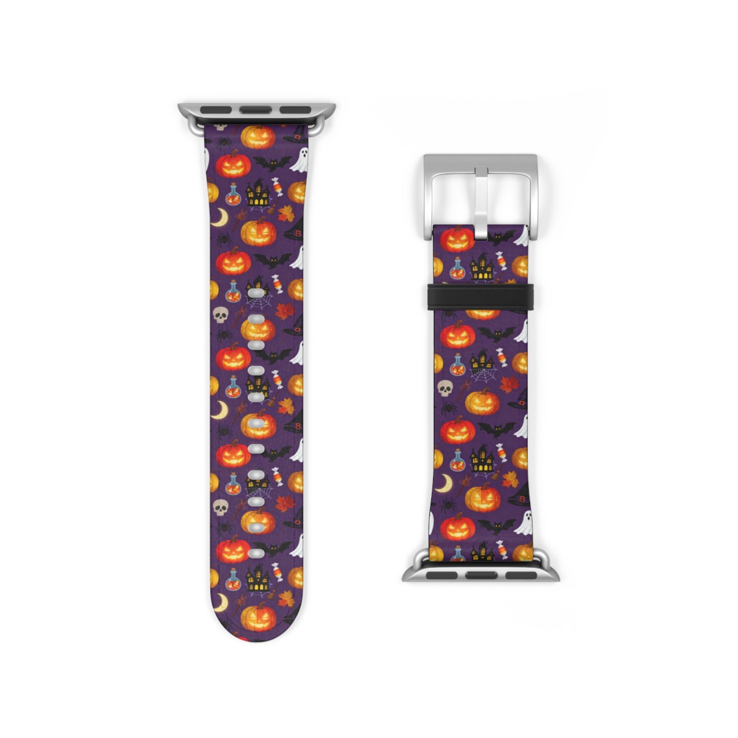 Halloween Pumpkin Pattern Watch Band — Spooky Orange Jack-O'-Lantern Apple Watch Strap