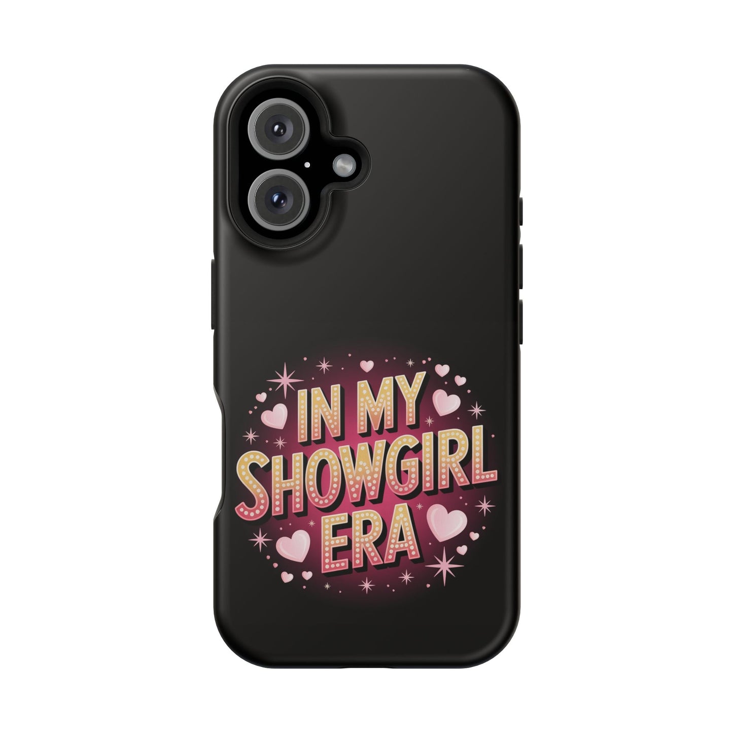 iPhone tough case with "In My Showgirl Era" vibrant photo-print, durable magnetic design, MagSafe compatible