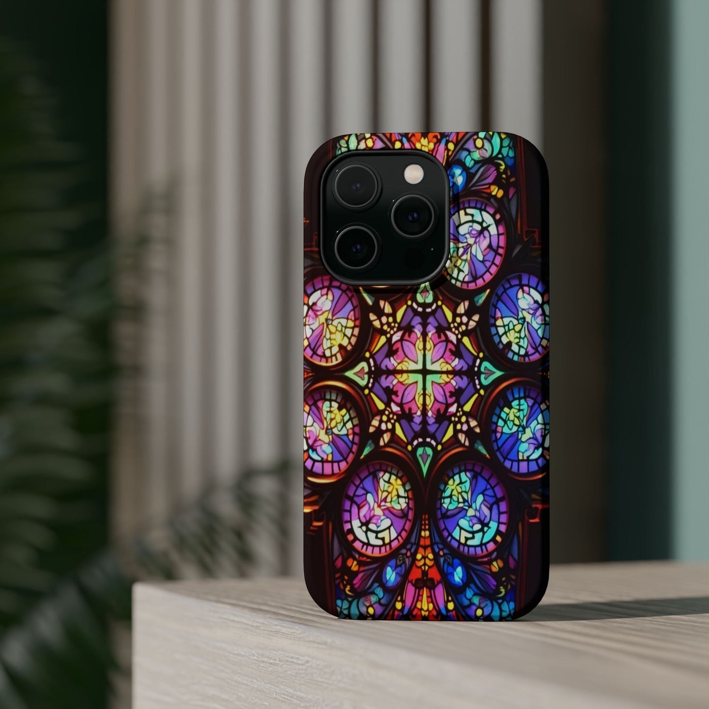 Colorful Hypnotic Stain Glass iPhone tough case with vibrant stained-glass pattern and MagSafe compatibility