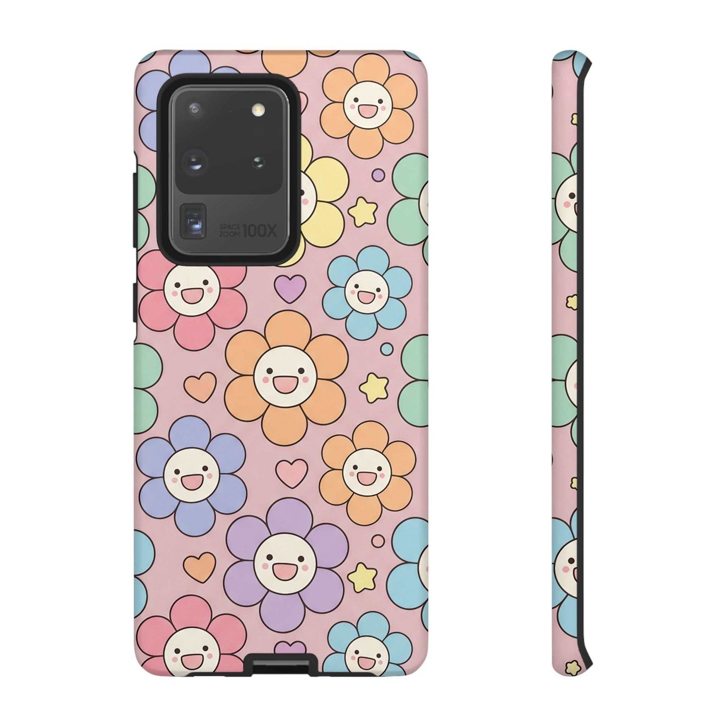 Happy Flower Samsung phone case with colorful smiling floral pattern and dual-layer protection
