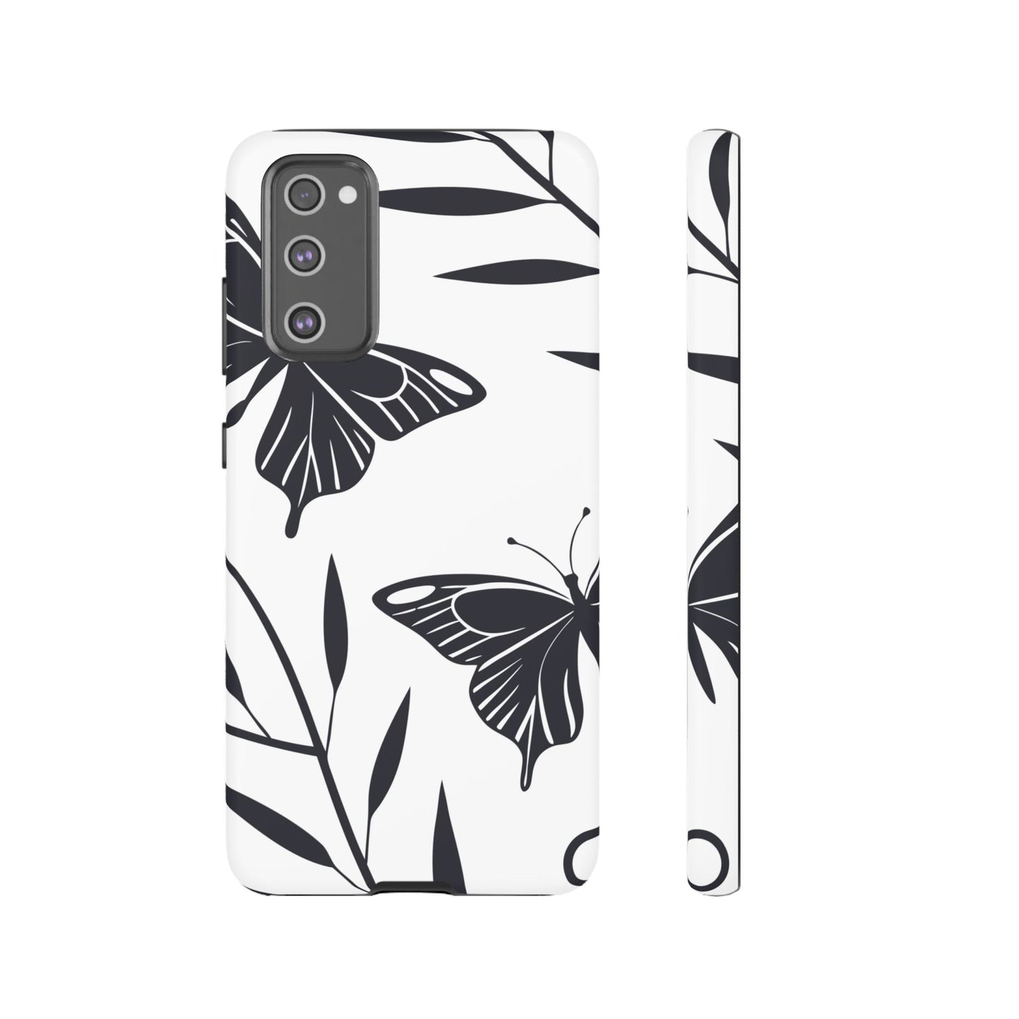 Minimalist black and white butterfly Samsung tough phone case with elegant 3D print and robust protection