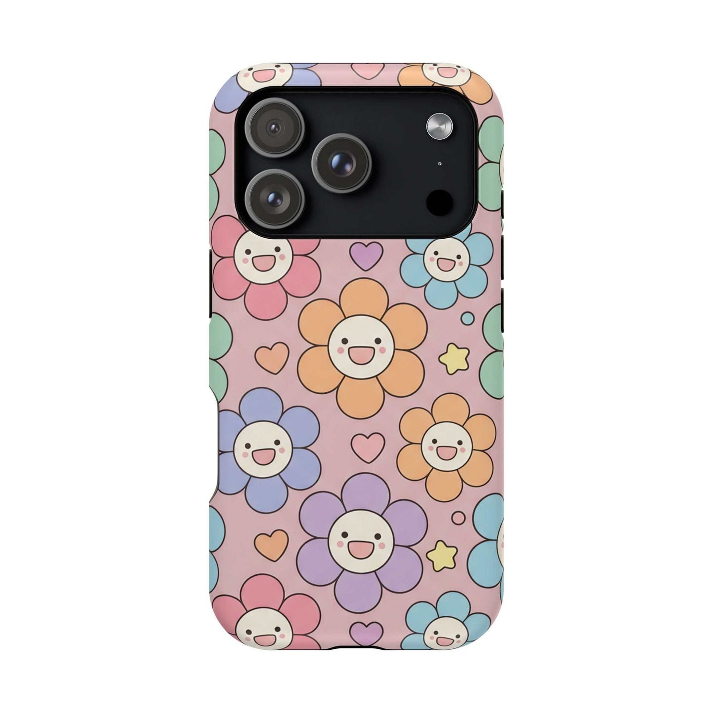 Happy Flower iPhone Tough Case with colorful smiling flower design and impact-resistant protection