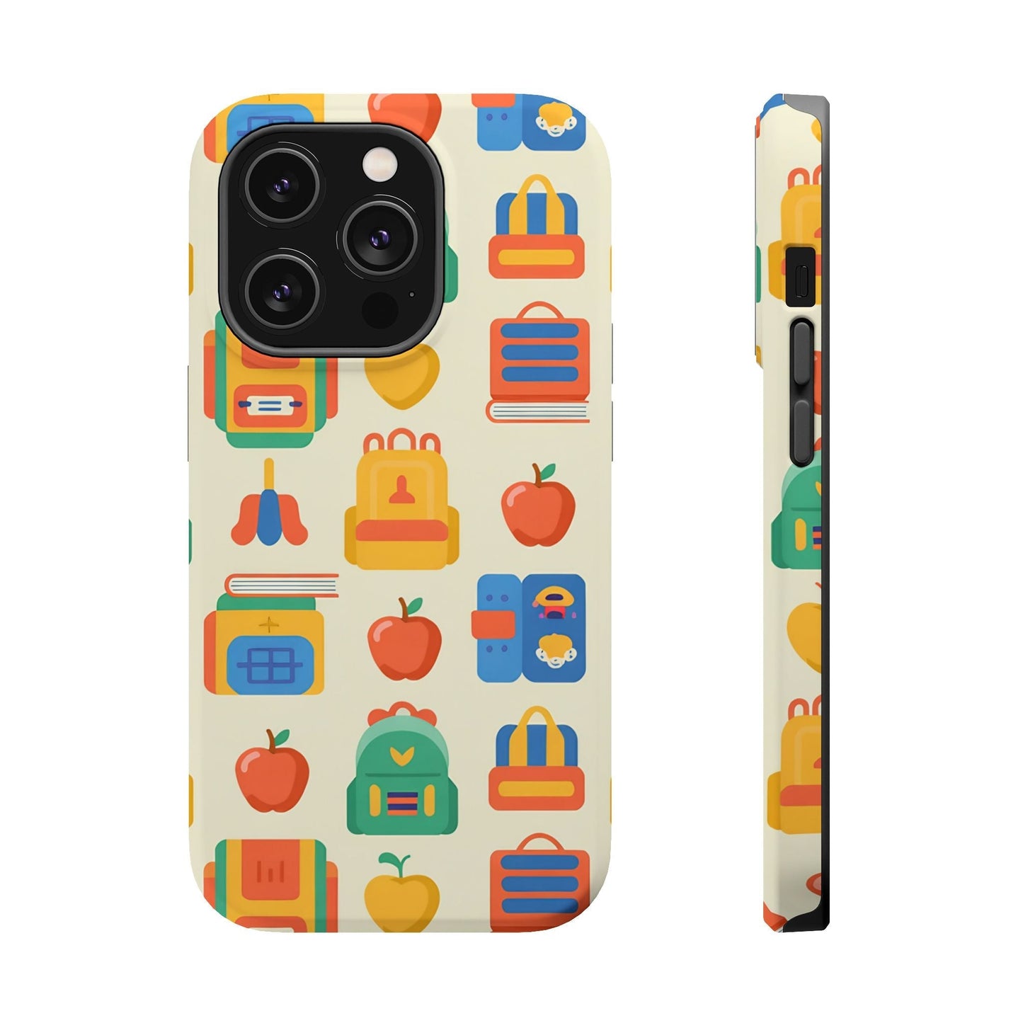 Back to School Phone Case for iPhone with colorful school supplies design and MagSafe compatibility
