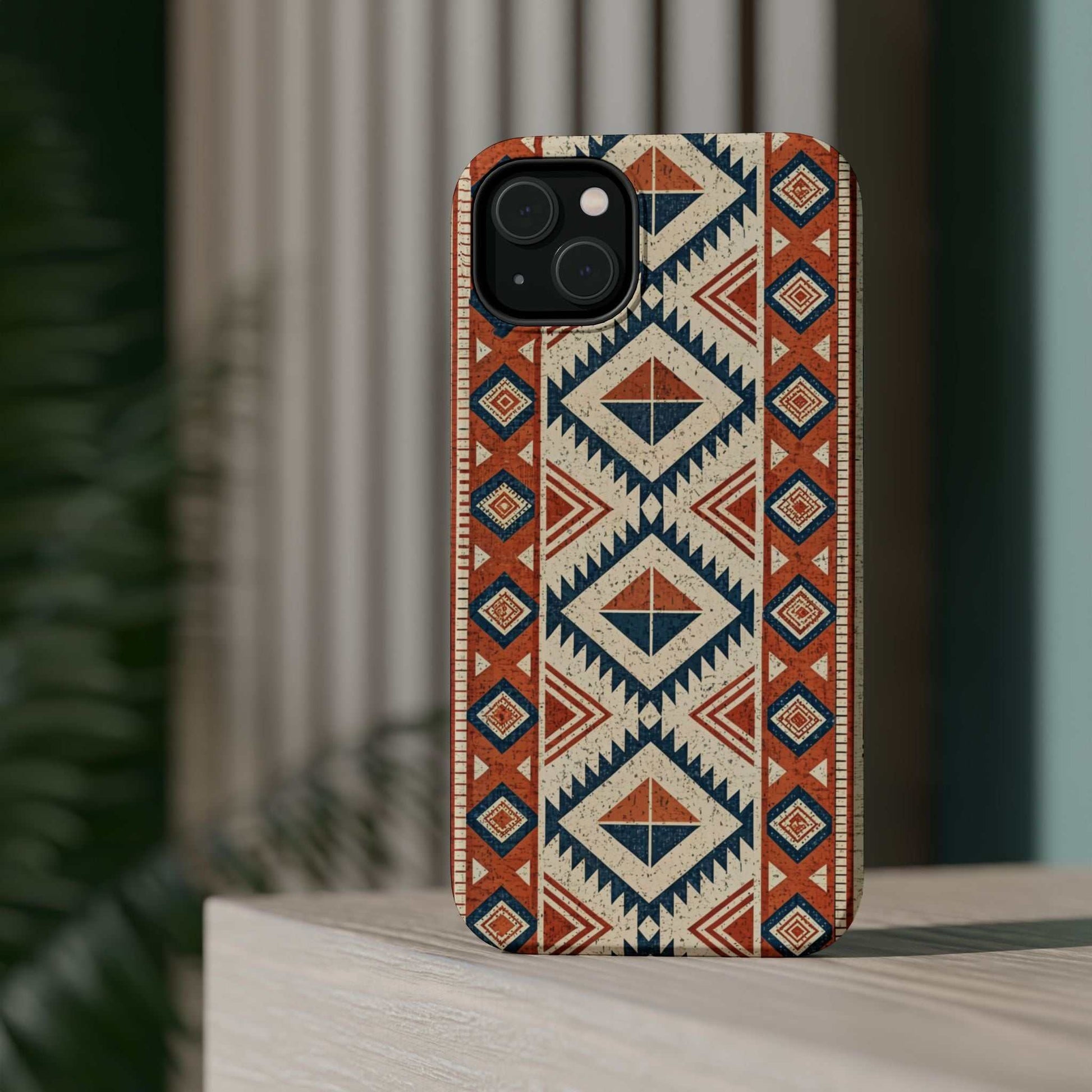 iPhone case with durable magnetic tough cover and tribal inspired pattern design
