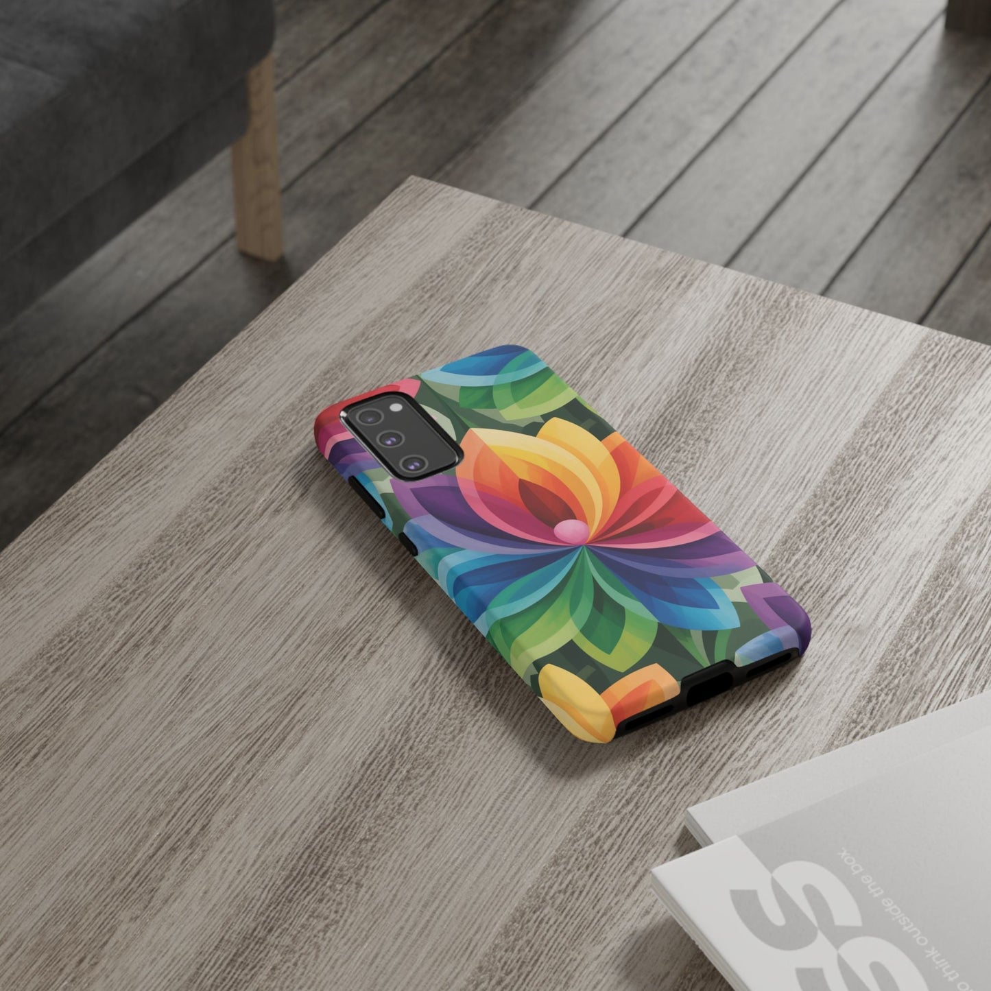 Samsung Tough Case with vibrant rainbow flower design for phone protection