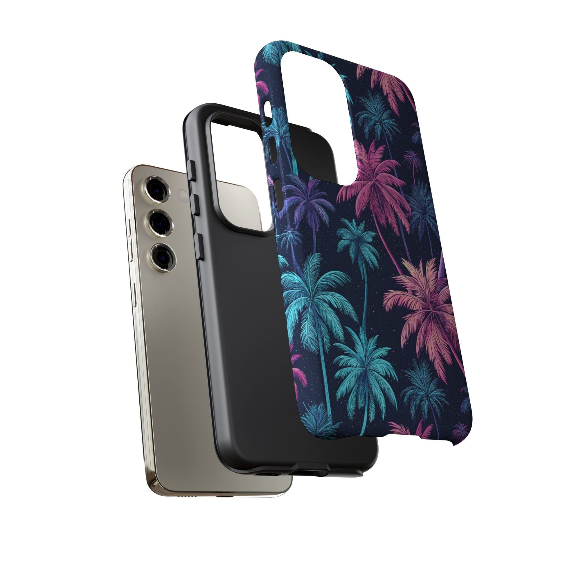 Colorful Neon Palm Tree Phone Case with vibrant tropical design for Samsung Galaxy, durable and lightweight protection