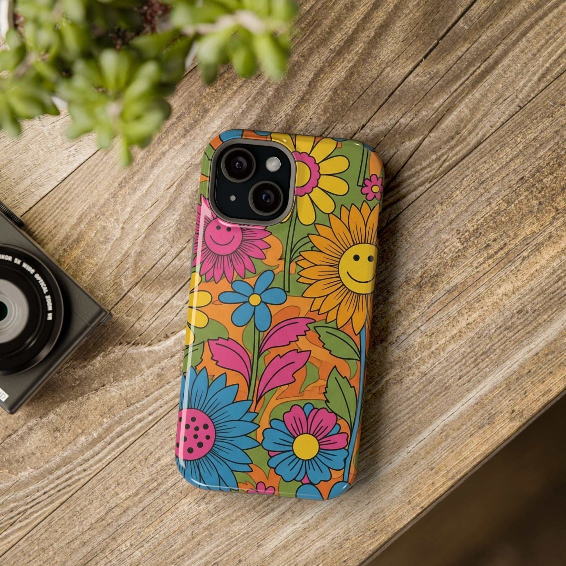 Flower Power iPhone Tough Case with vibrant floral design and durable polycarbonate protection