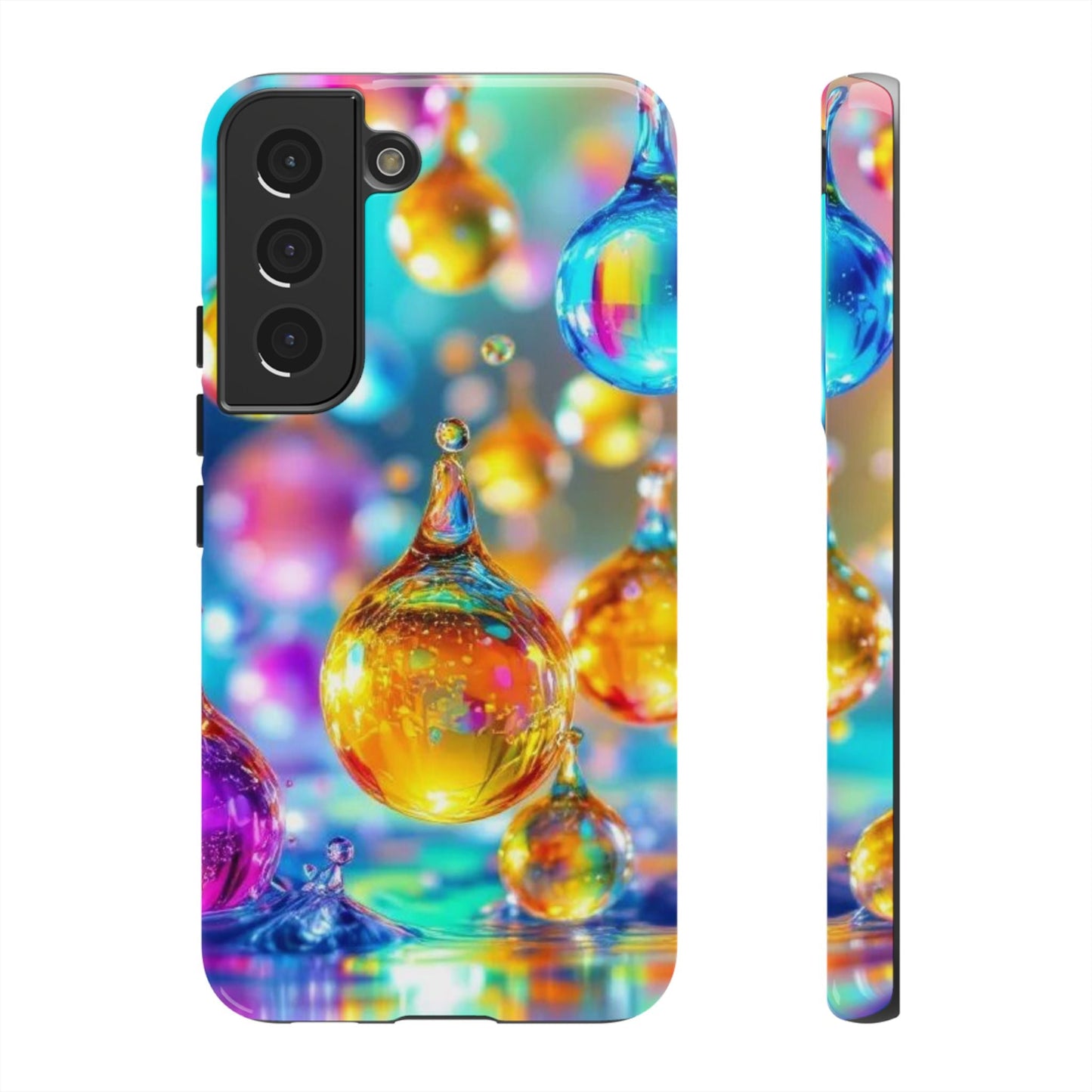 Golden Raindrop Phone Case with vibrant 3D design and durable shock absorption for Samsung Galaxy models