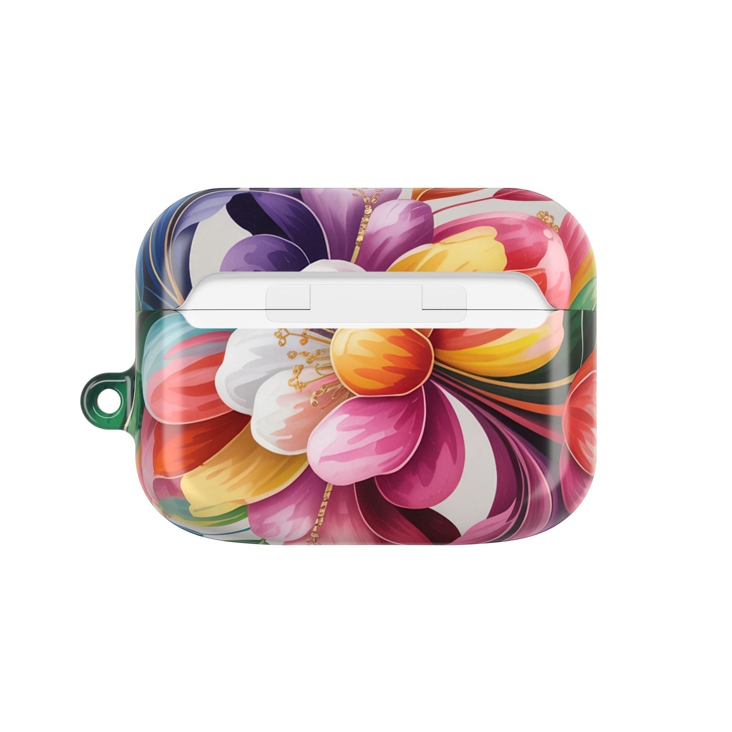 Floral inspired colorful AirPod case with durable polycarbonate and carabiner attachment