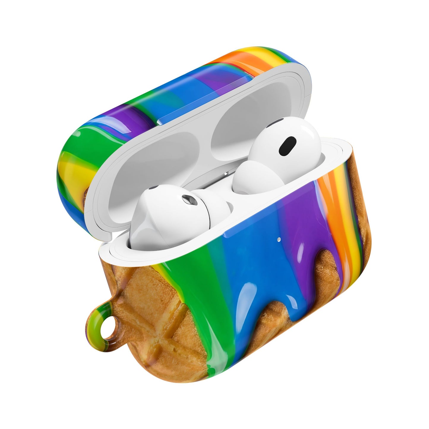 Rainbow Waffle Drip AirPods Case Protective Cover with Carabiner