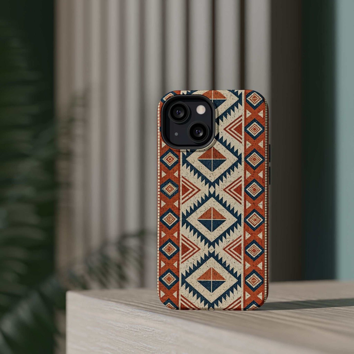 iPhone case with durable tribal inspired pattern and magnetic tough protection