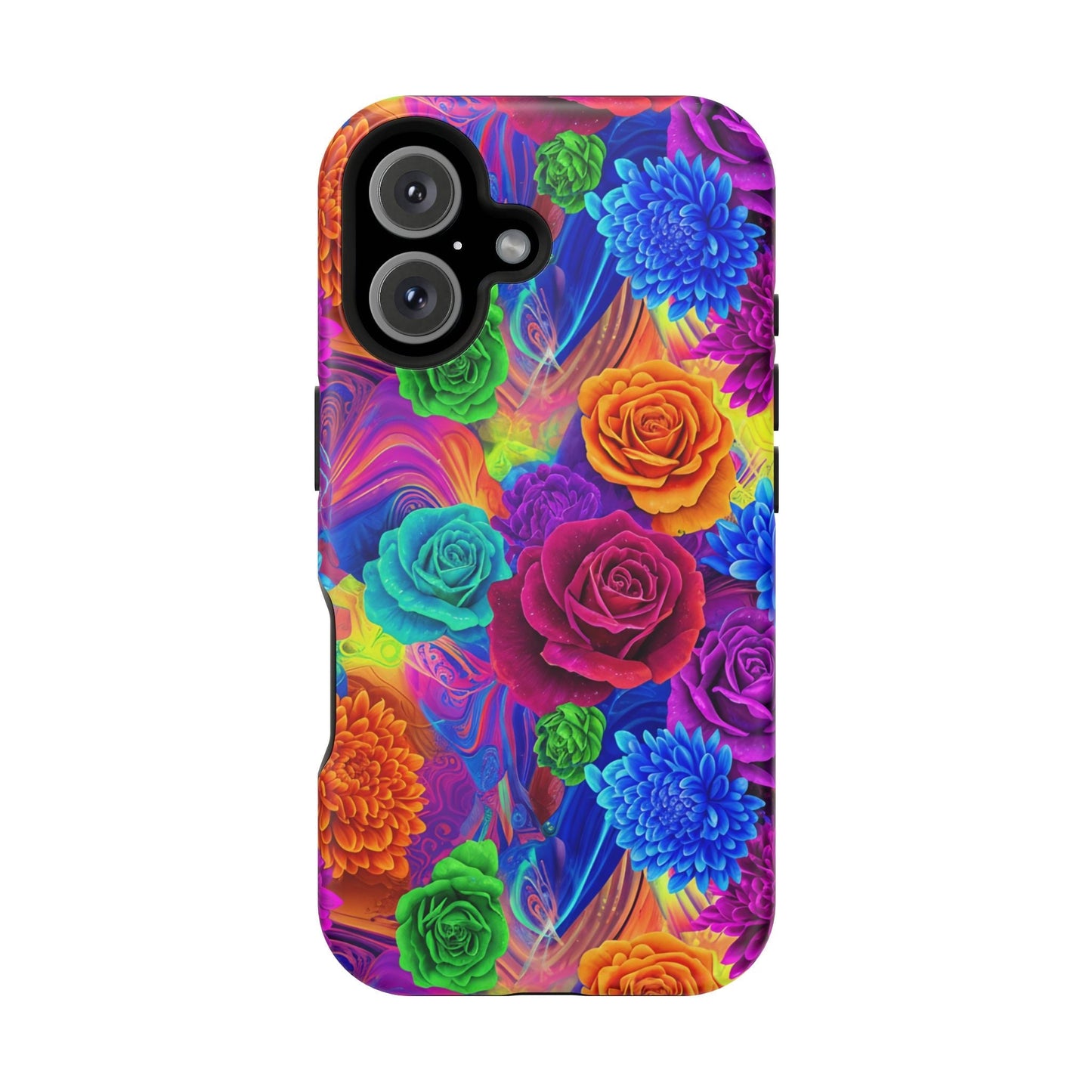 iPhone tough case with vibrant seamless floral pattern and dual-layer shock protection