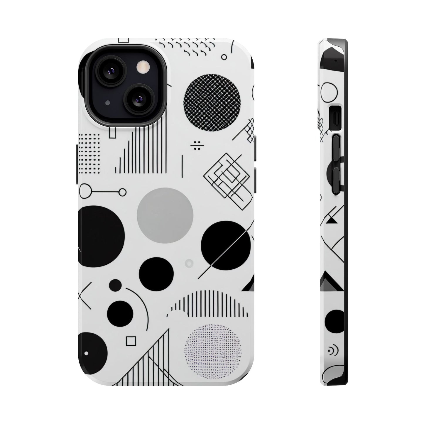 Black and white abstract art iPhone case with minimalist geometric design and durable protective cover