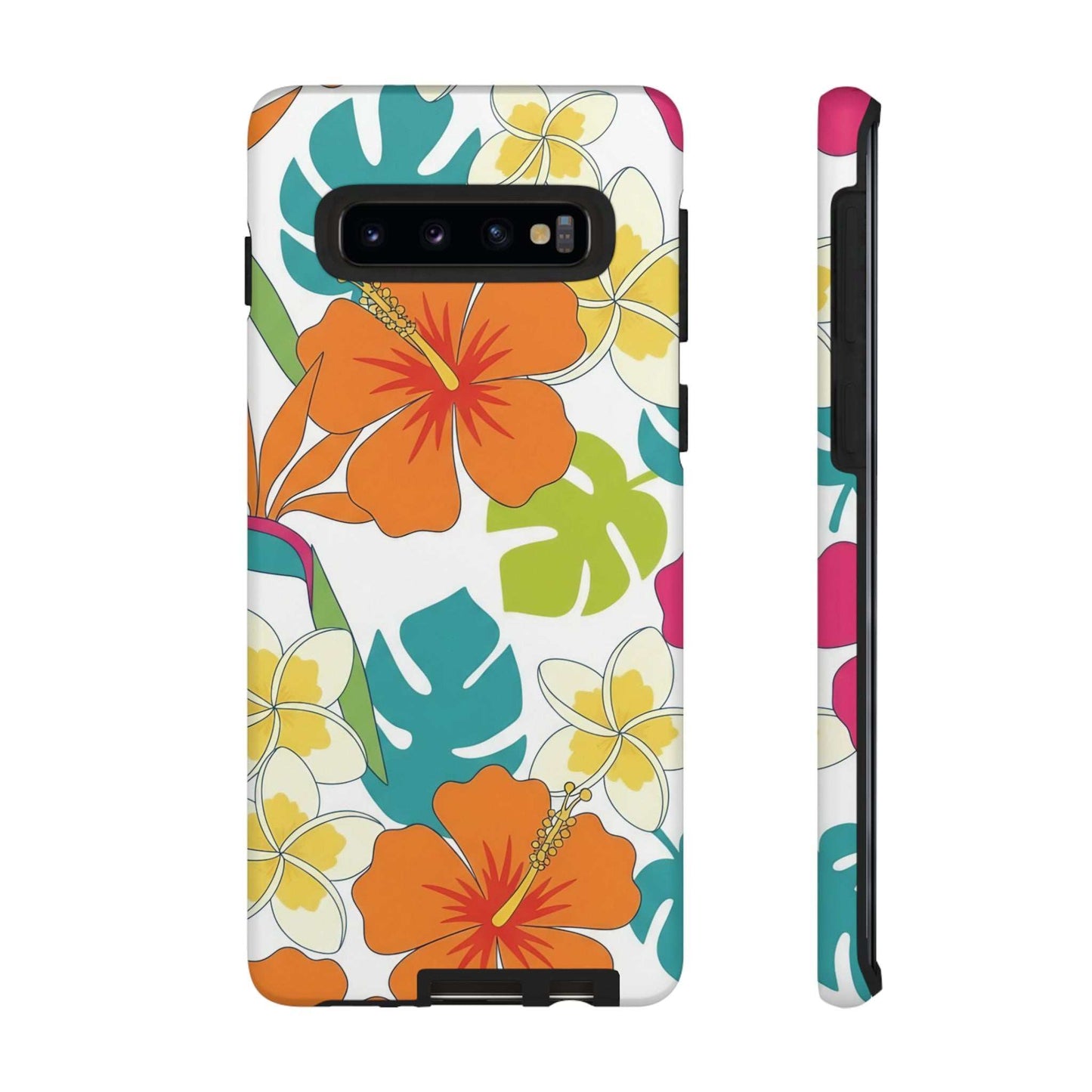 Orange floral Samsung case with vibrant tropical flower print and durable protection