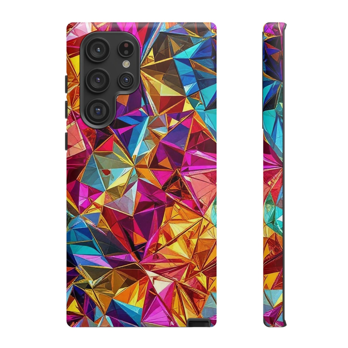 Rainbow foil Samsung phone case with vibrant geometric design and durable impact-resistant protection