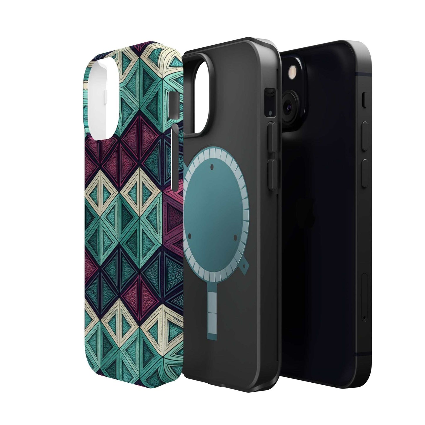 Purple and Teal Abstract magnetic iPhone tough case with geometric design and MagSafe compatibility