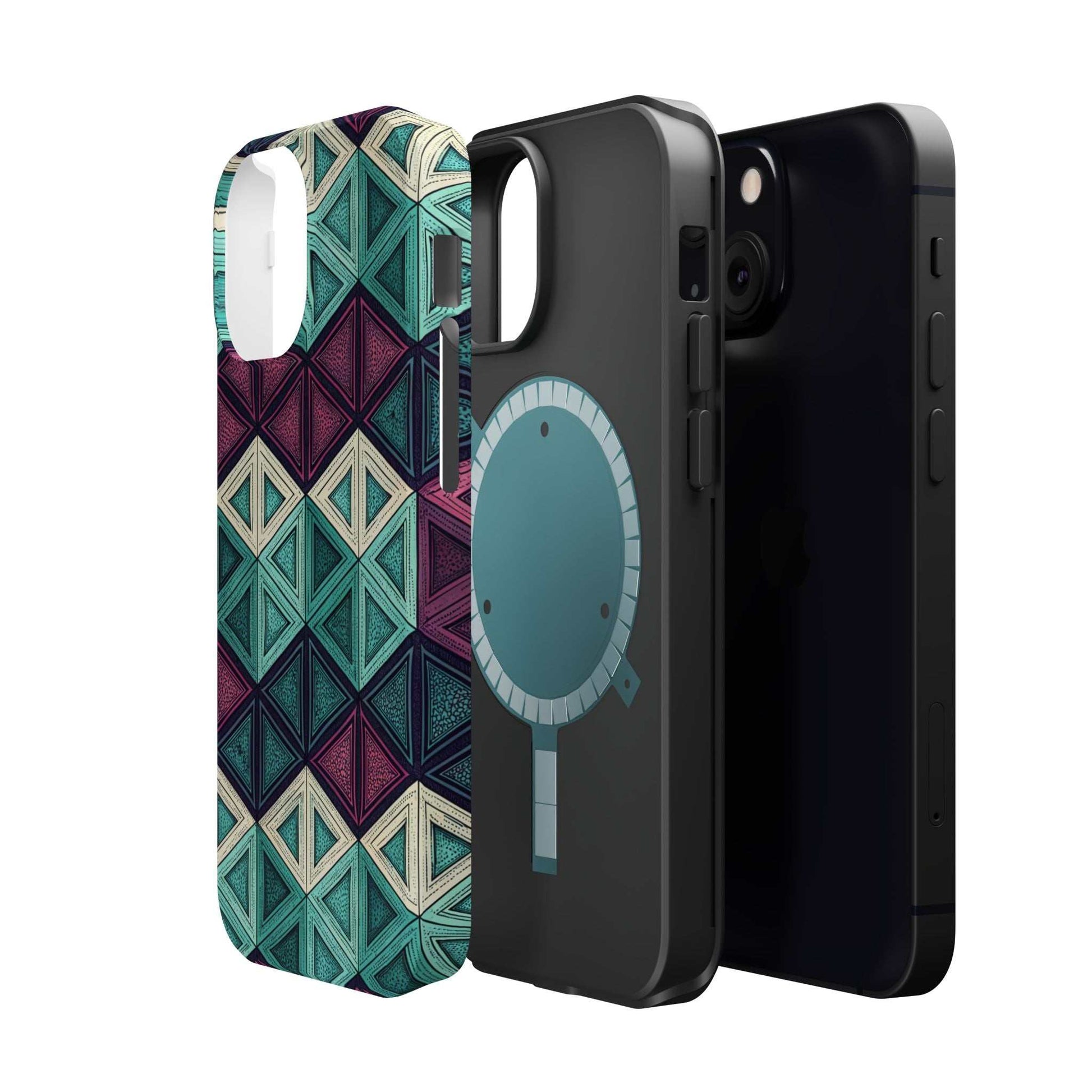Purple and Teal Abstract magnetic iPhone tough case with geometric design and MagSafe compatibility