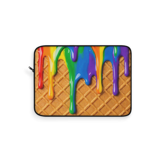 Rainbow Waffle Drip Laptop Sleeve — Colorful Drip Pattern Protective Sleeve