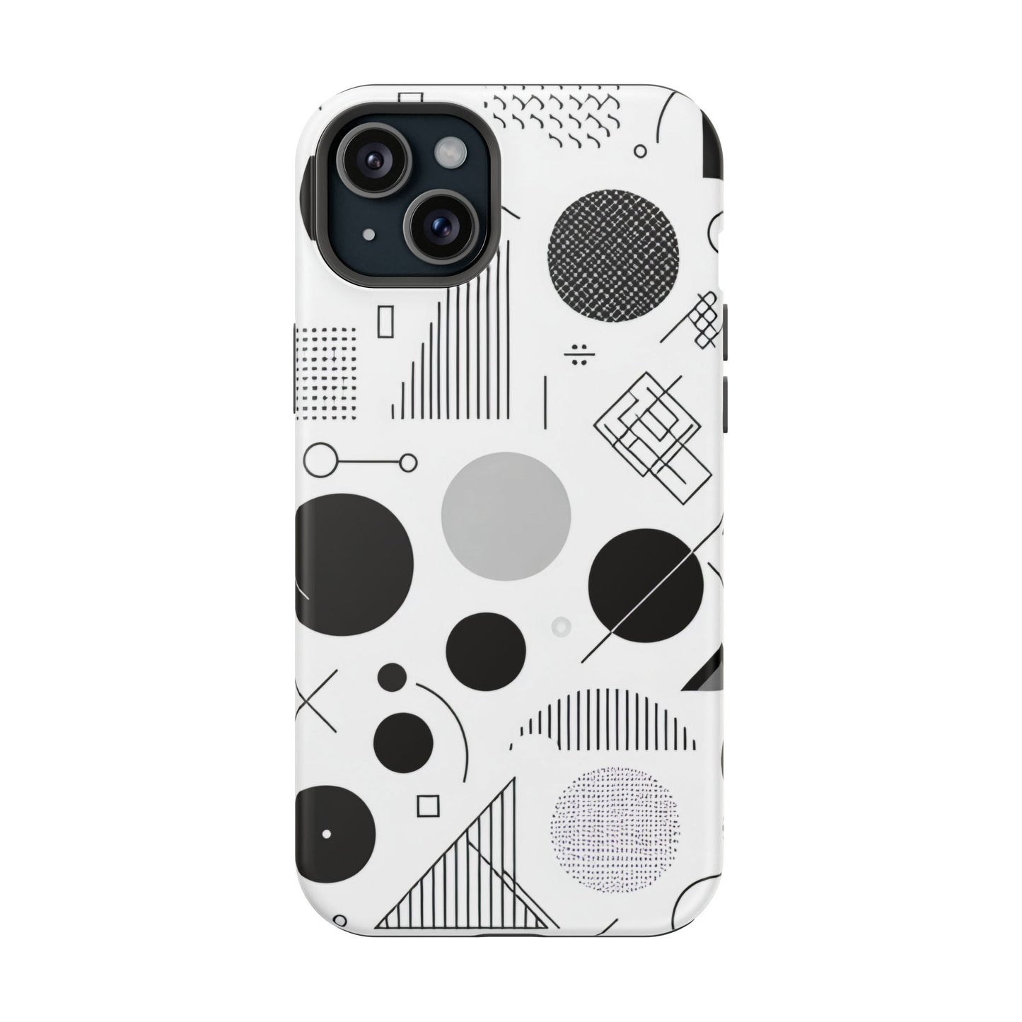 Black and White Abstract Art iPhone case with modern minimalist geometric design and protective dual-layer construction