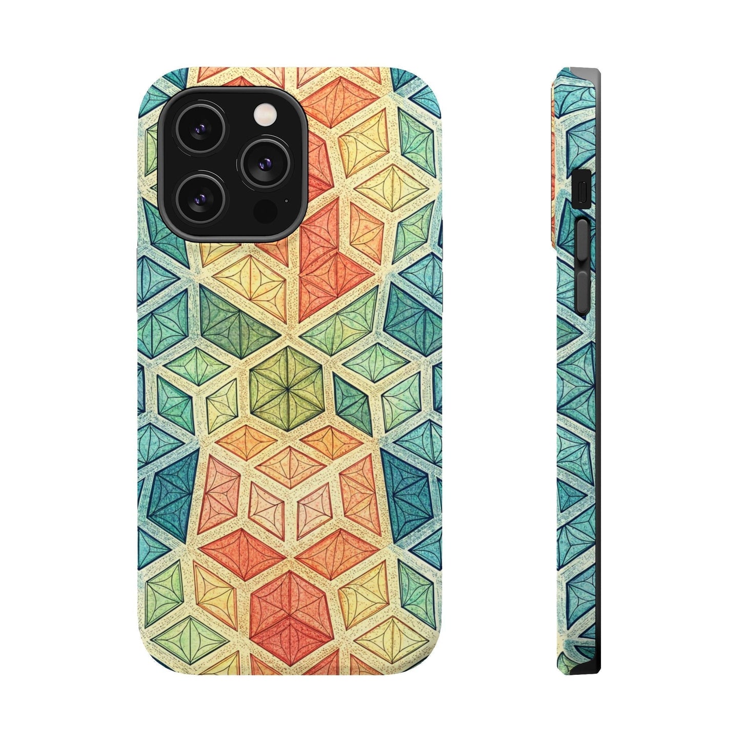 Colorful fractal iPhone magnetic tough case with durable dual-layer protection and vibrant geometric design