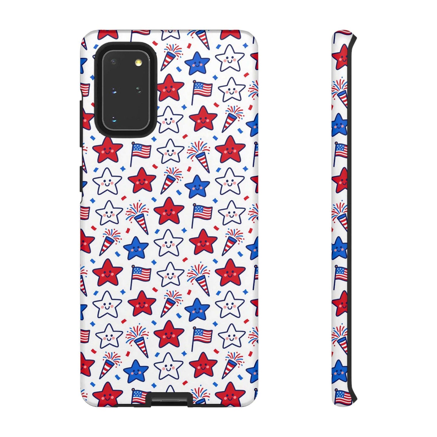 Kawaii 4th of July  Samsung Case – Cute Patriotic Phone Case, Fireworks Design, Shockproof Protective Cover