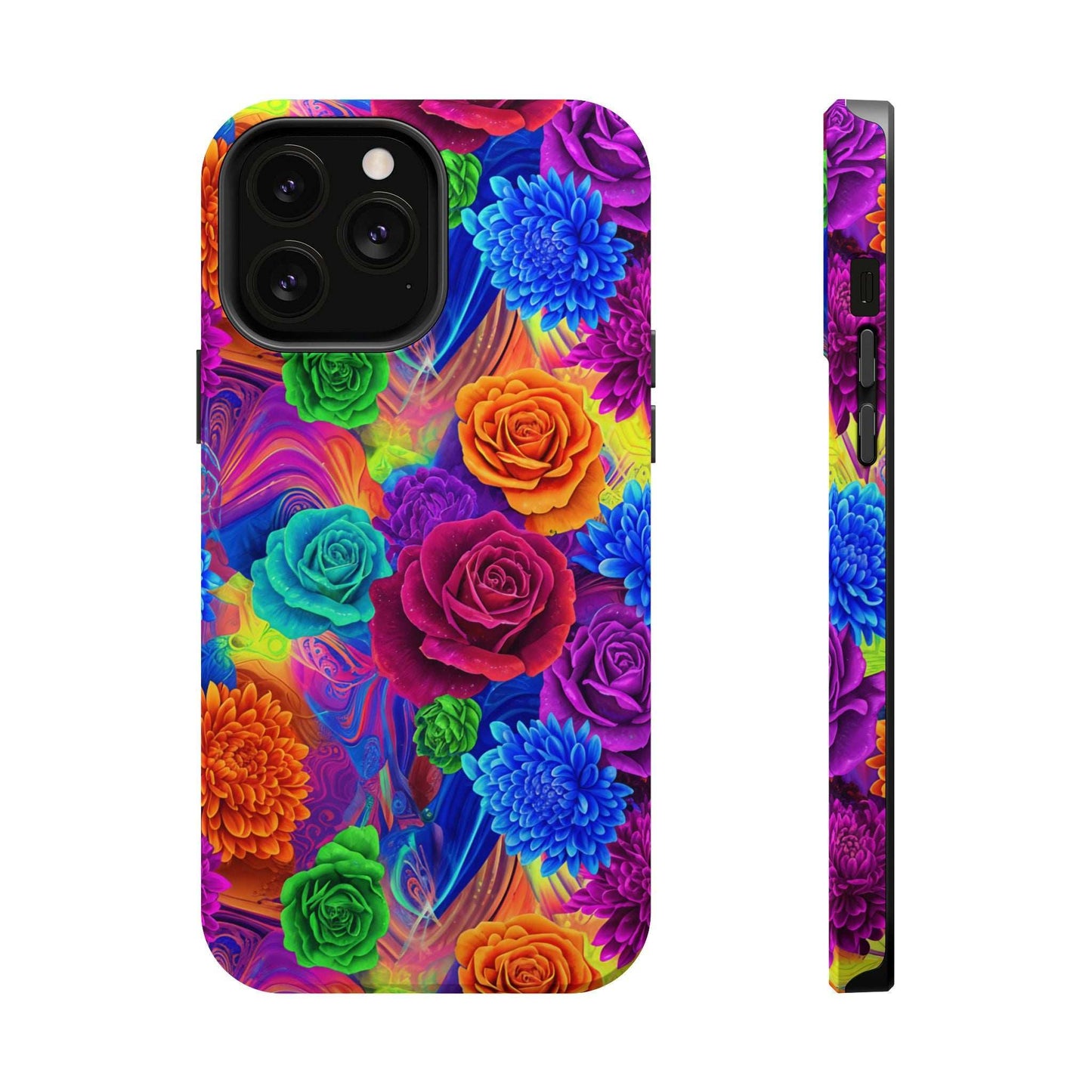 Colorful floral iPhone tough case with MagSafe compatibility and durable protective design