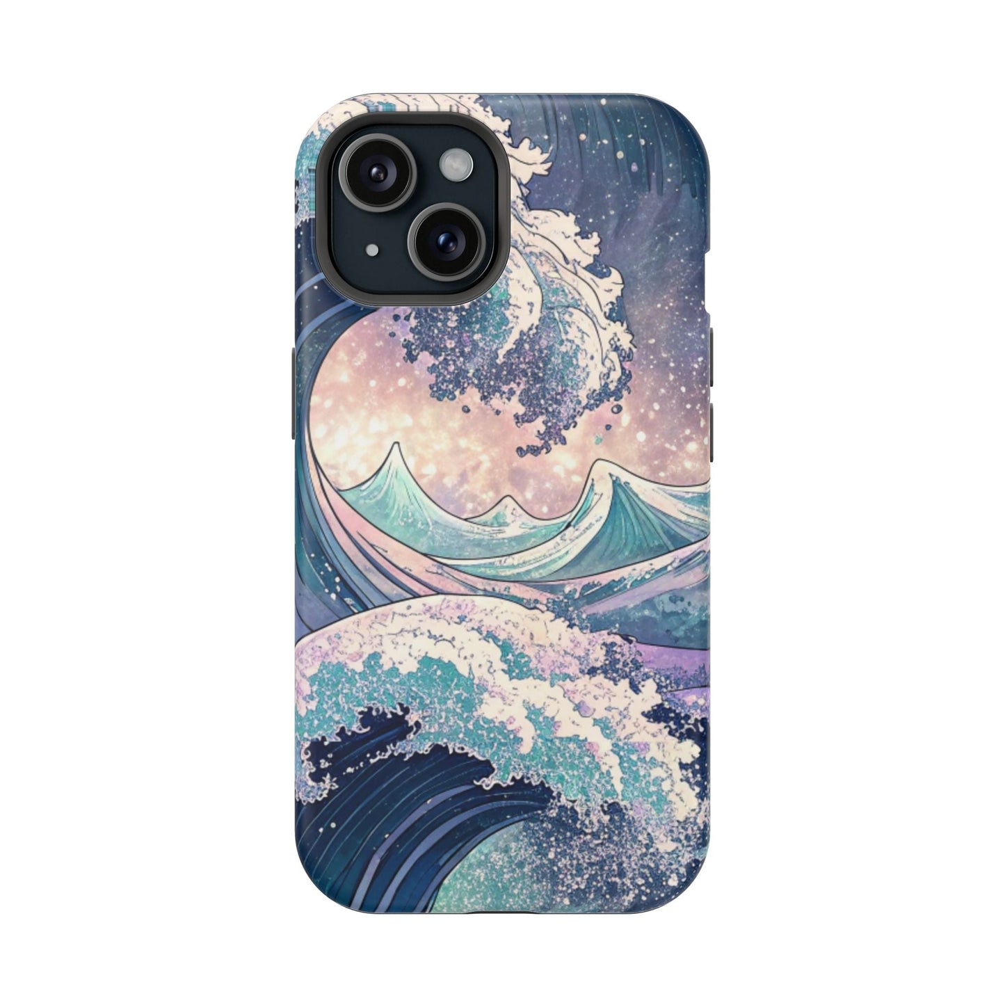 MagSafe compatible iPhone case with artistic crashing waves design and durable protective cover