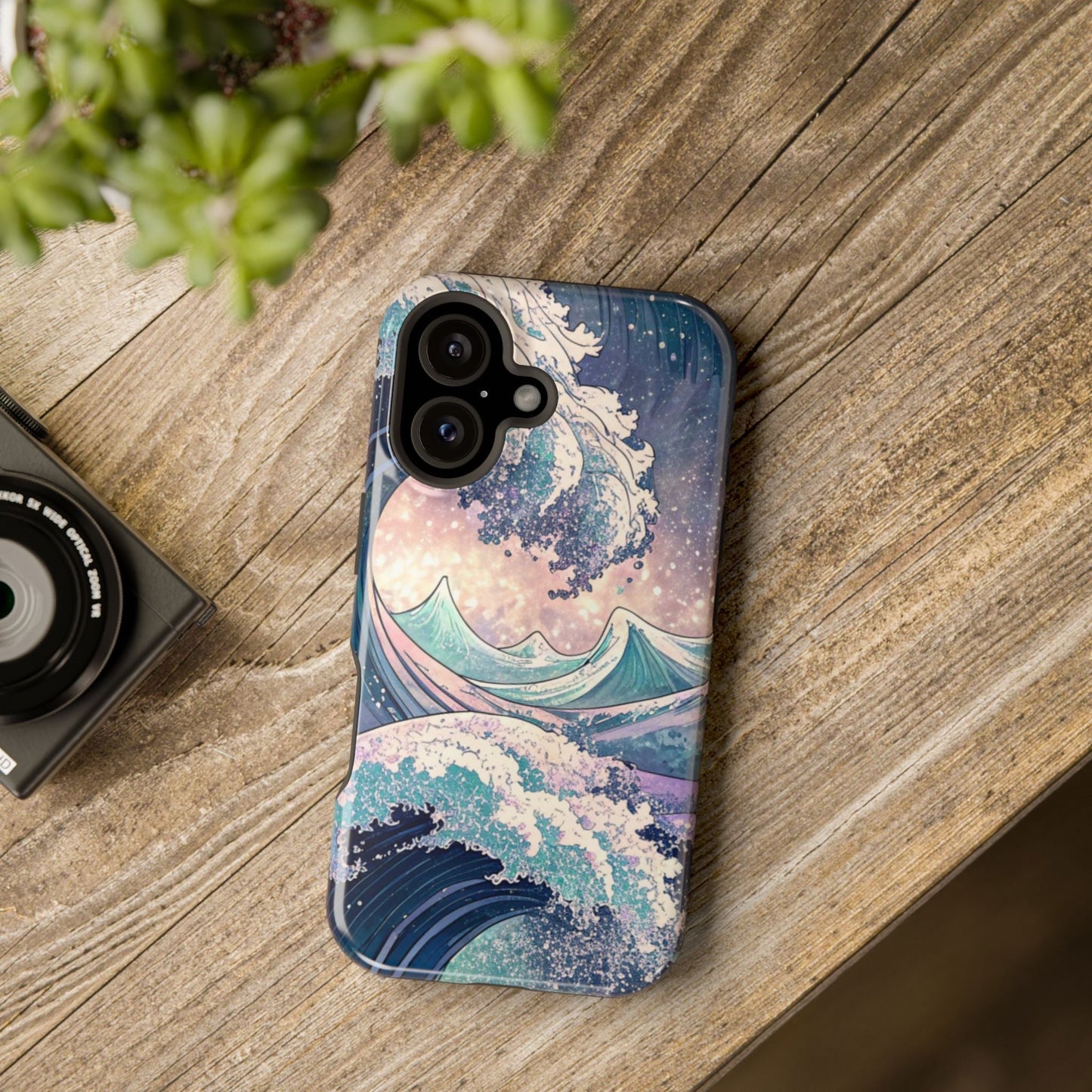 iPhone case with Crashing Waves Design, magnetic MagSafe protective cover with ocean wave artwork