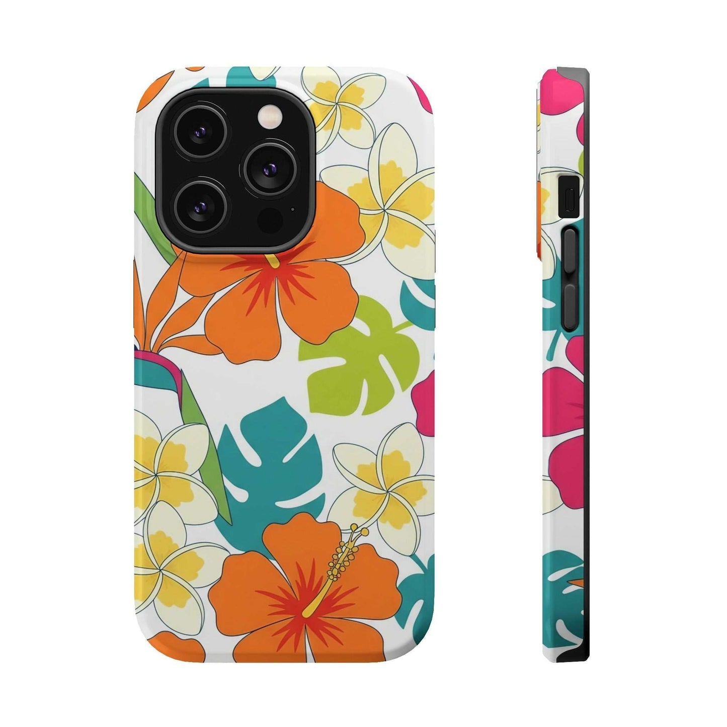 Floral iPhone Case with vibrant orange and yellow blooms, durable dual-layer protection, and MagSafe compatibility