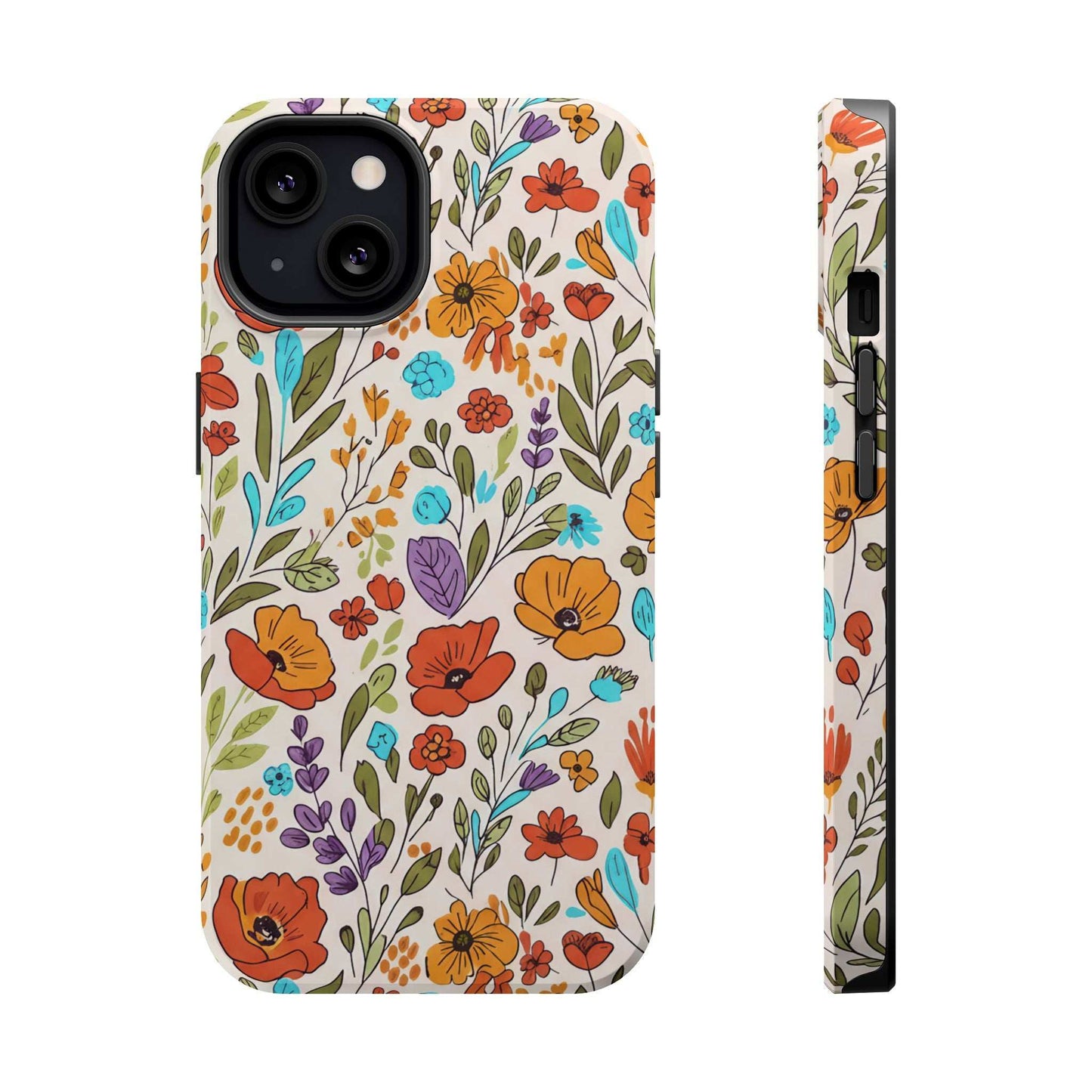 Floral Drawing iPhone Case — Magnetic Impact-Resistant Phone Cover