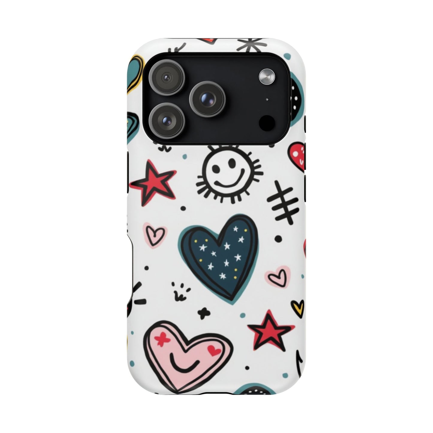 Cartoon Hearts and Smiles Phone Case – Cute Durable iPhone Cover