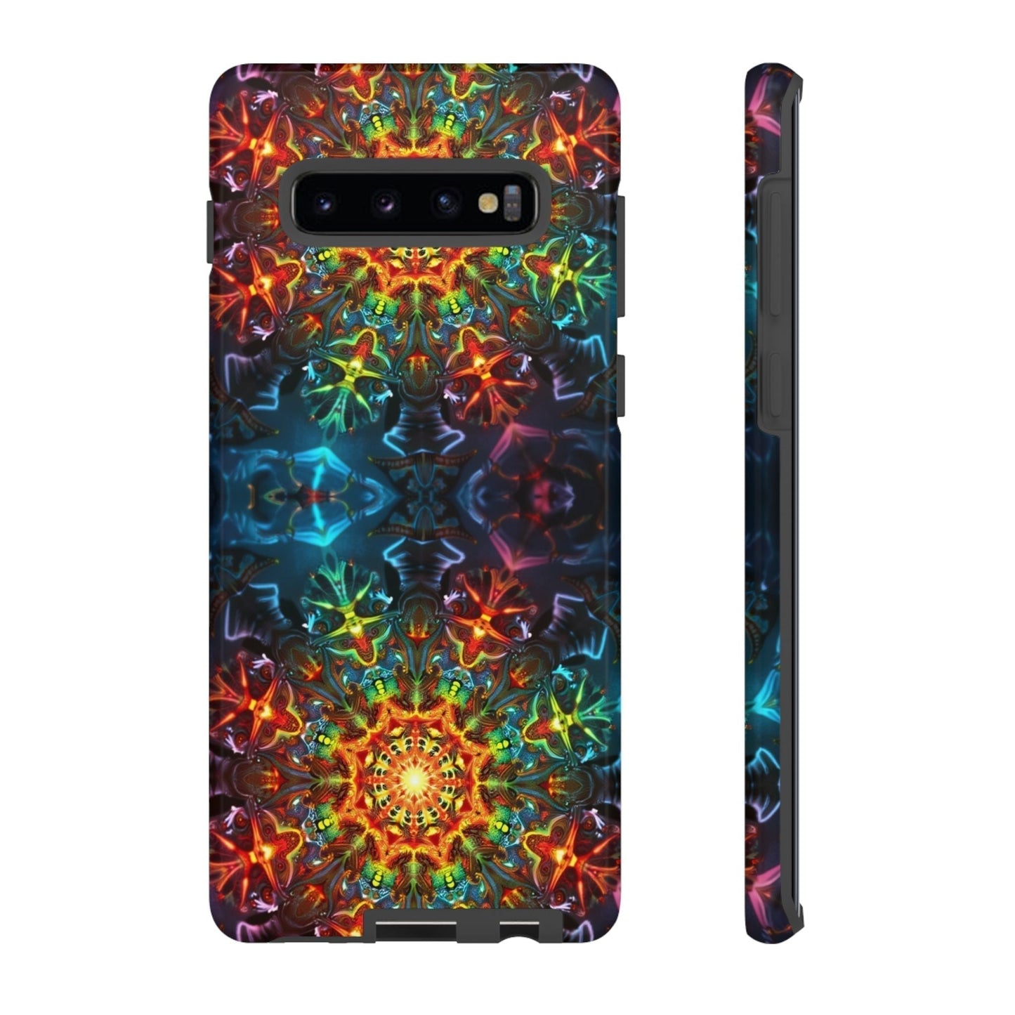 Abstract kaleidoscope Samsung phone case with vibrant multicolor symmetrical pattern and protective slim design