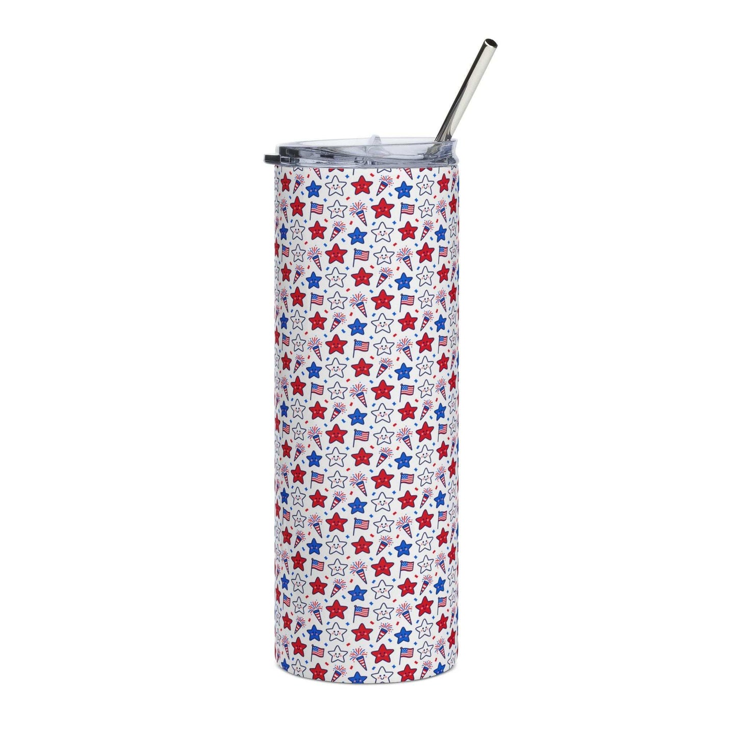 Kawaii 4th of July 20oz Tumbler – Cute Patriotic Stainless Steel Travel Cup with Lid & Straw