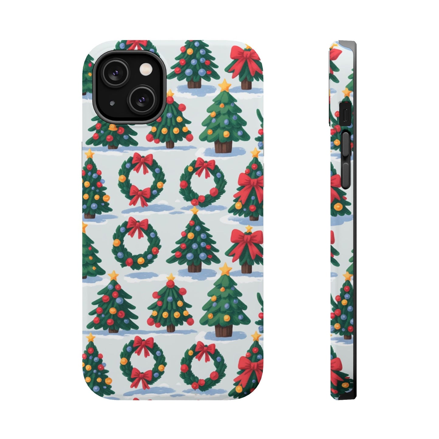 iPhone case with festive Holiday Tree and Wreath pattern for Christmas protection