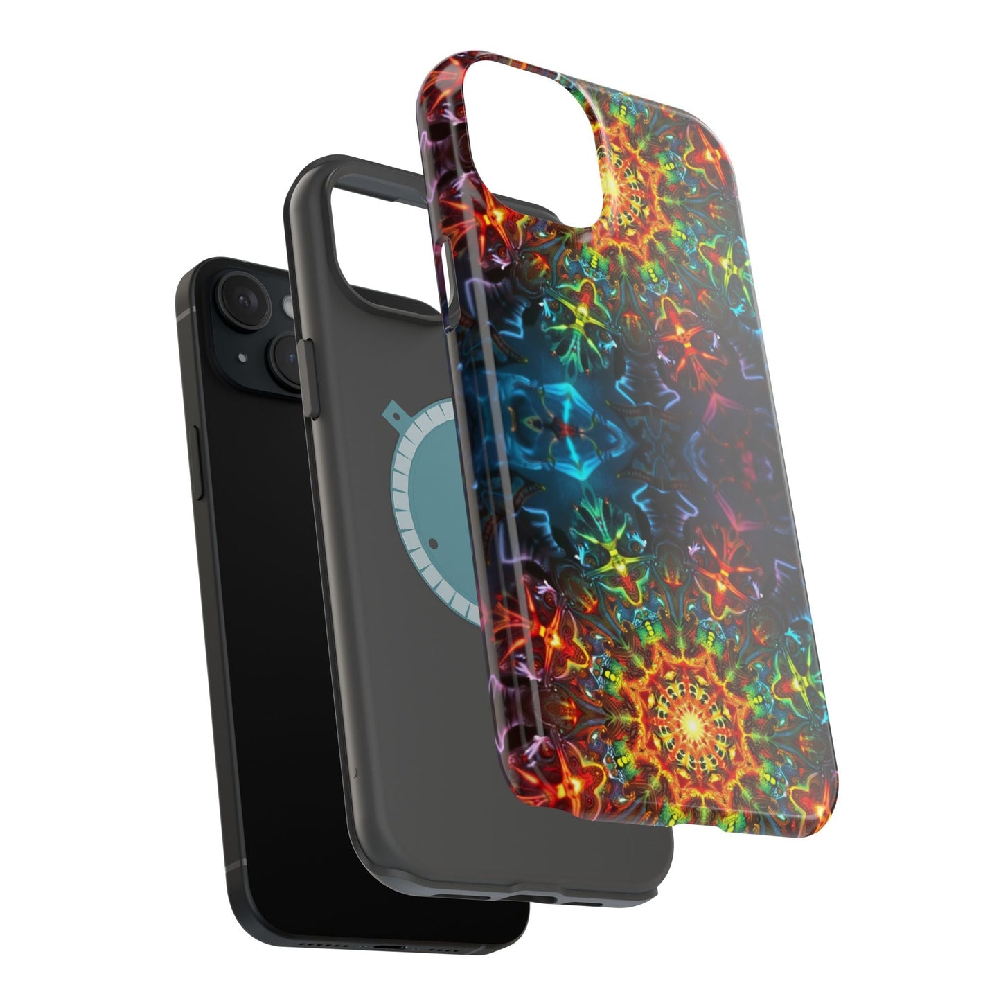 Abstract Kaleidoscope Design colorful protective iPhone case with dual-layer shock absorption and MagSafe compatibility