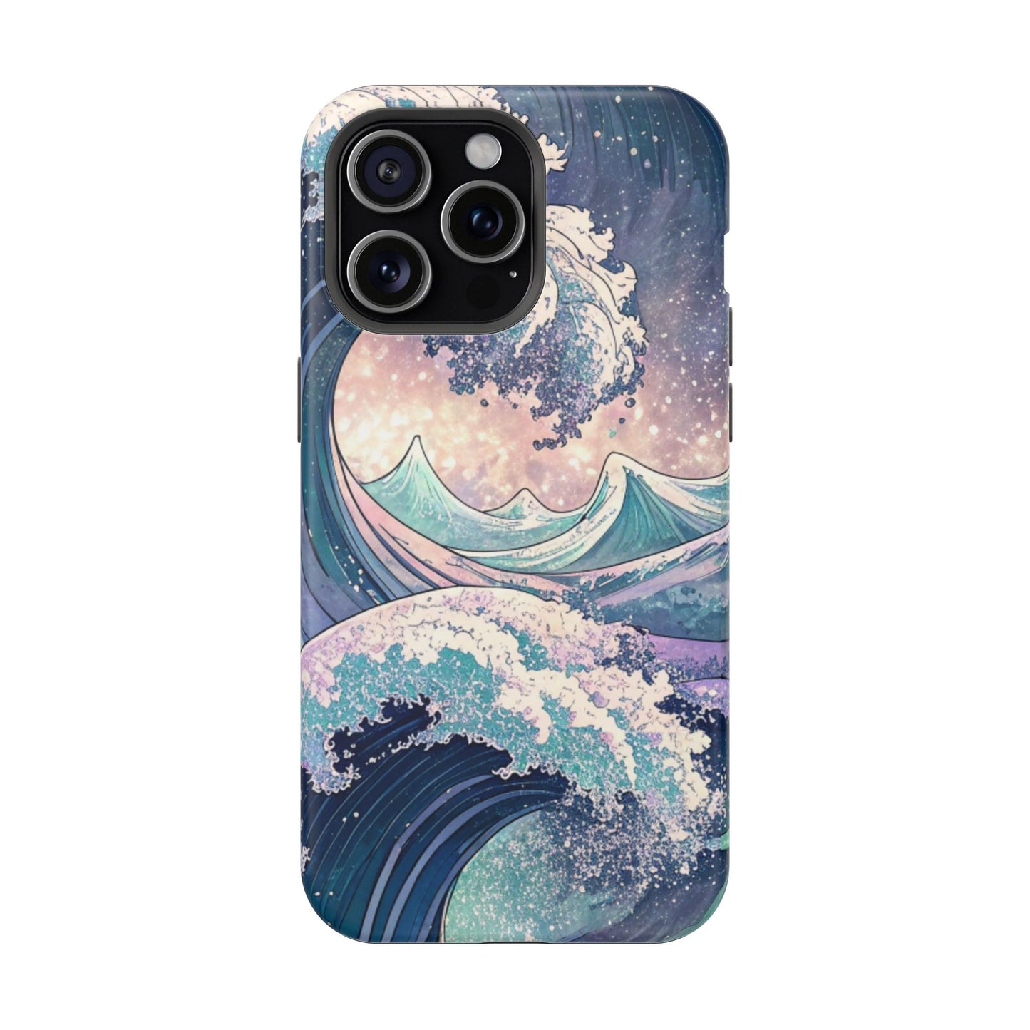 iPhone tough case with crashing waves design, dual-layer protection, MagSafe compatible, glossy or matte finish