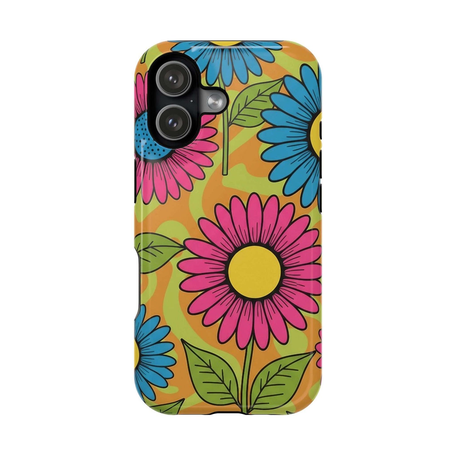 Flower Child iPhone Tough Case with colorful floral design and MagSafe compatibility