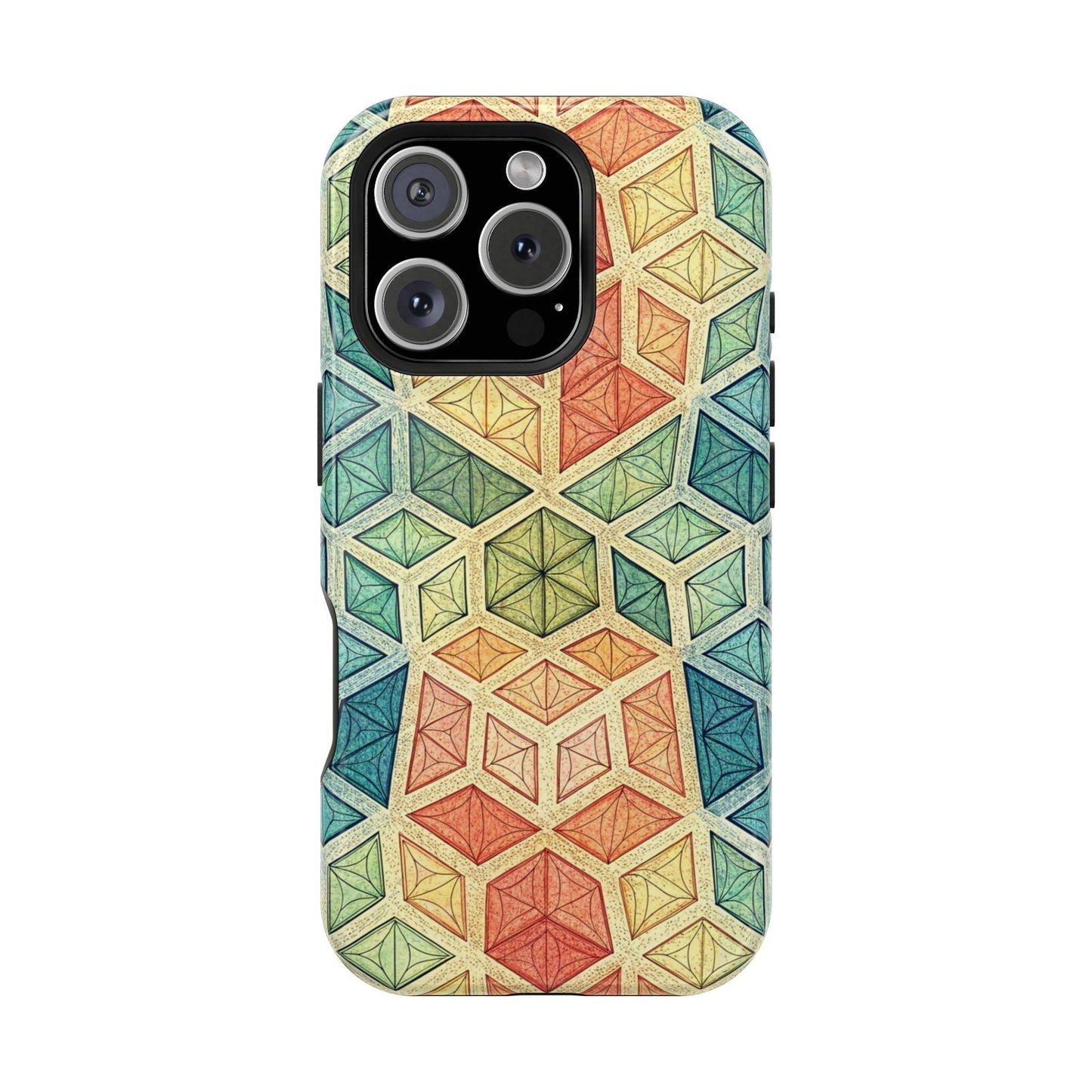 Colorful fractal design iPhone magnetic tough case with durable dual-layer protection and MagSafe compatibility