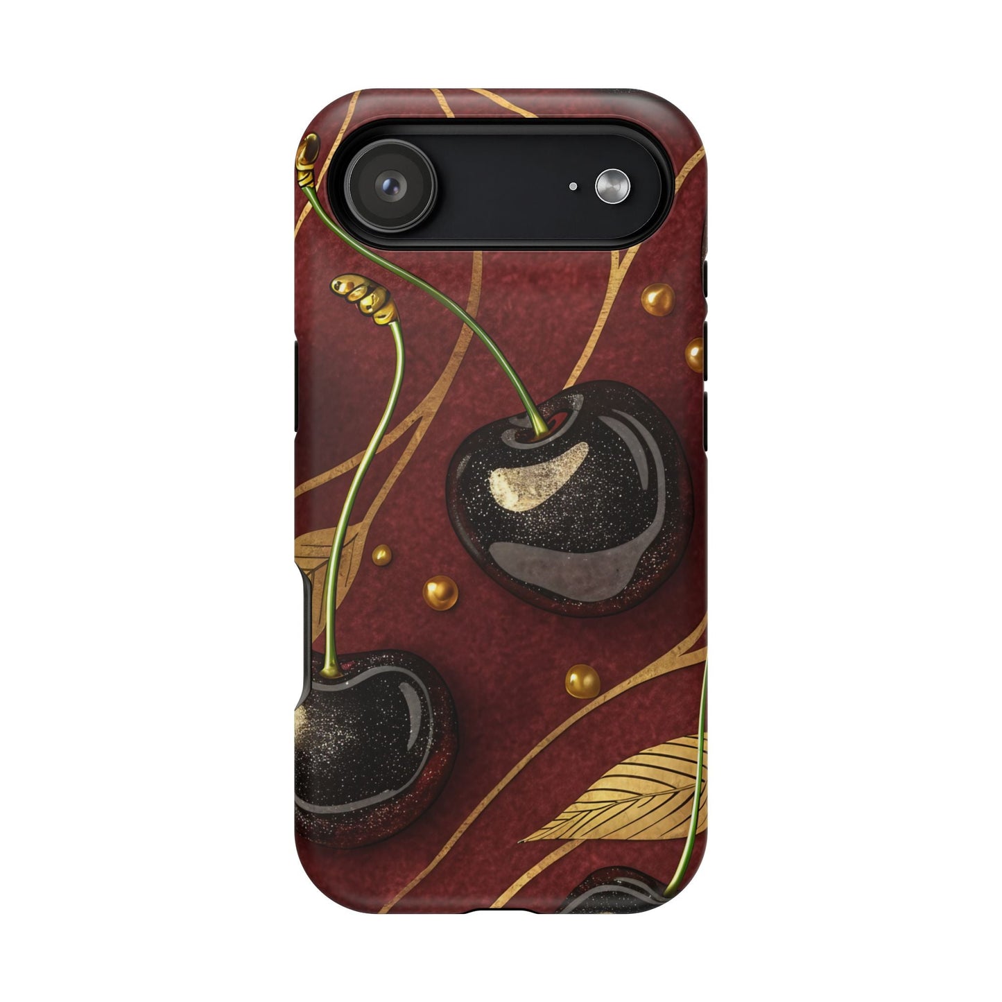 Golden Cherry iPhone Tough Case with vibrant cherry-gold design and MagSafe compatibility