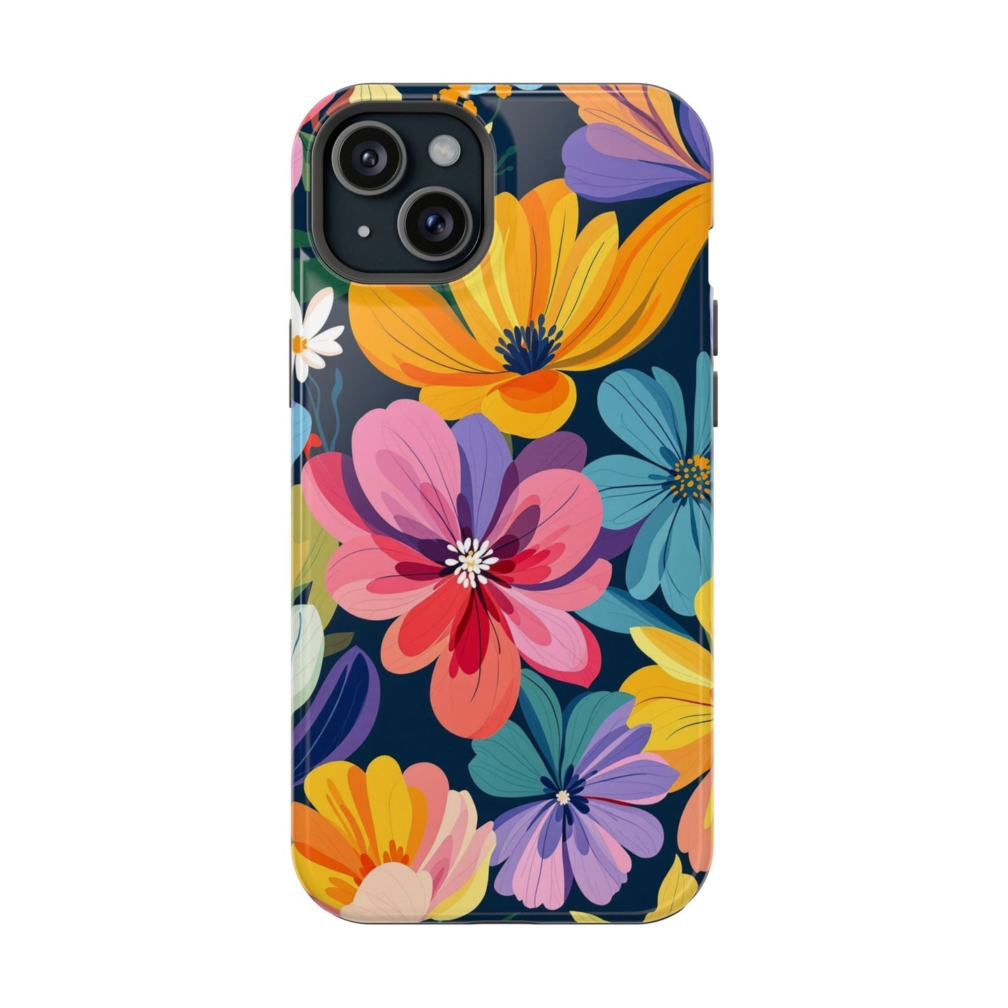 Colorful floral design iPhone 17 case with vibrant flowers and MagSafe compatibility