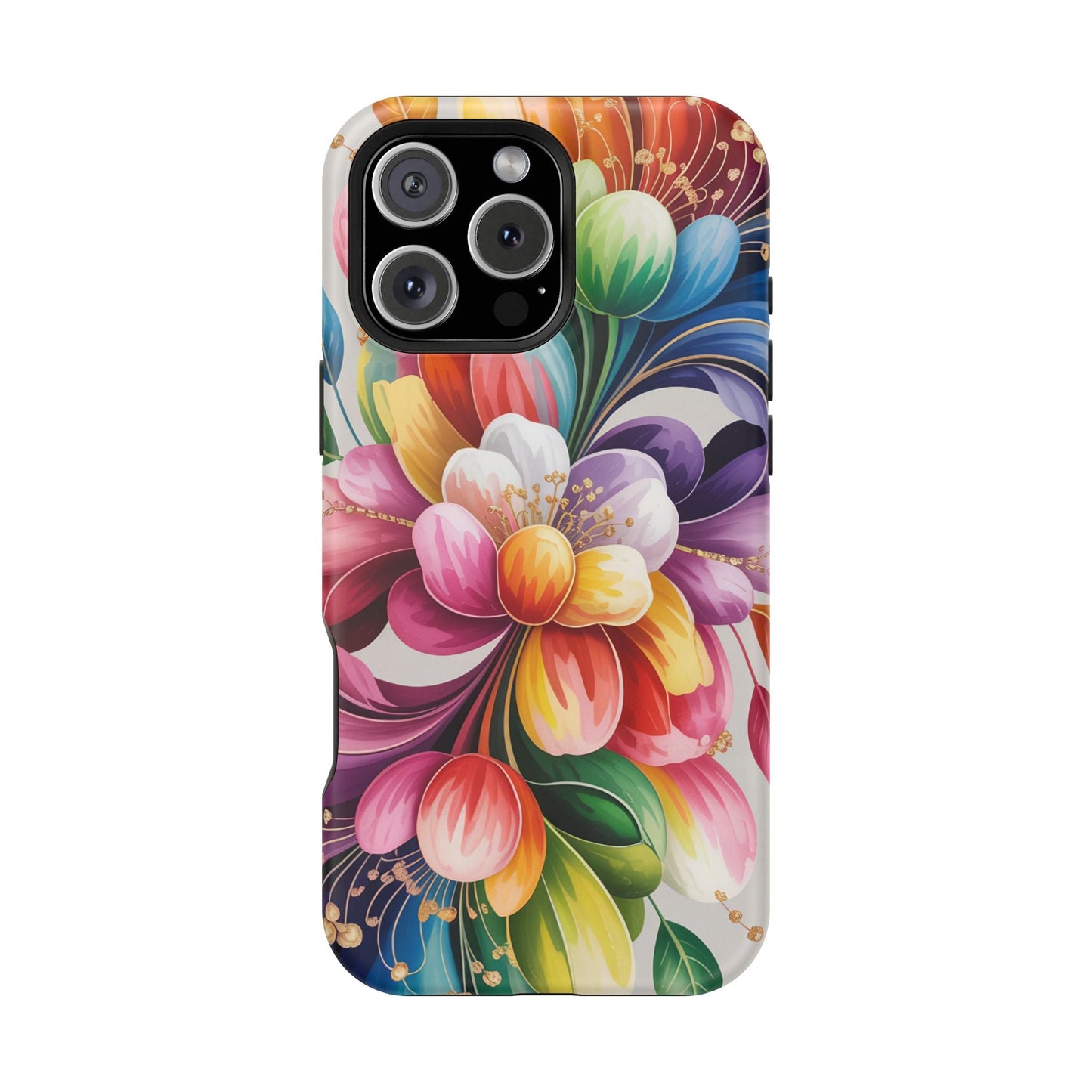 Vibrant Floral iPhone Case with colorful dual-layer protective cover and MagSafe compatibility