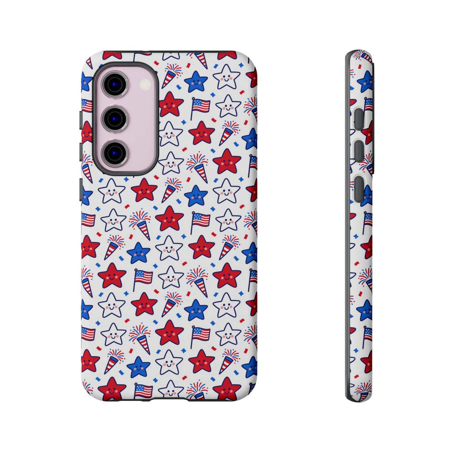 Kawaii 4th of July  Samsung Case – Cute Patriotic Phone Case, Fireworks Design, Shockproof Protective Cover